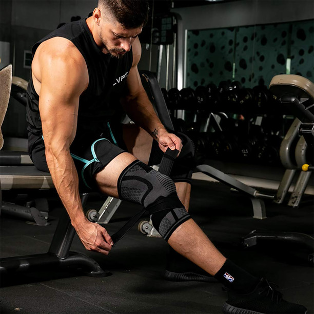 Knee Sleeve With Strap Compression Brace Support Gym Joint Pain Arthritis Relief