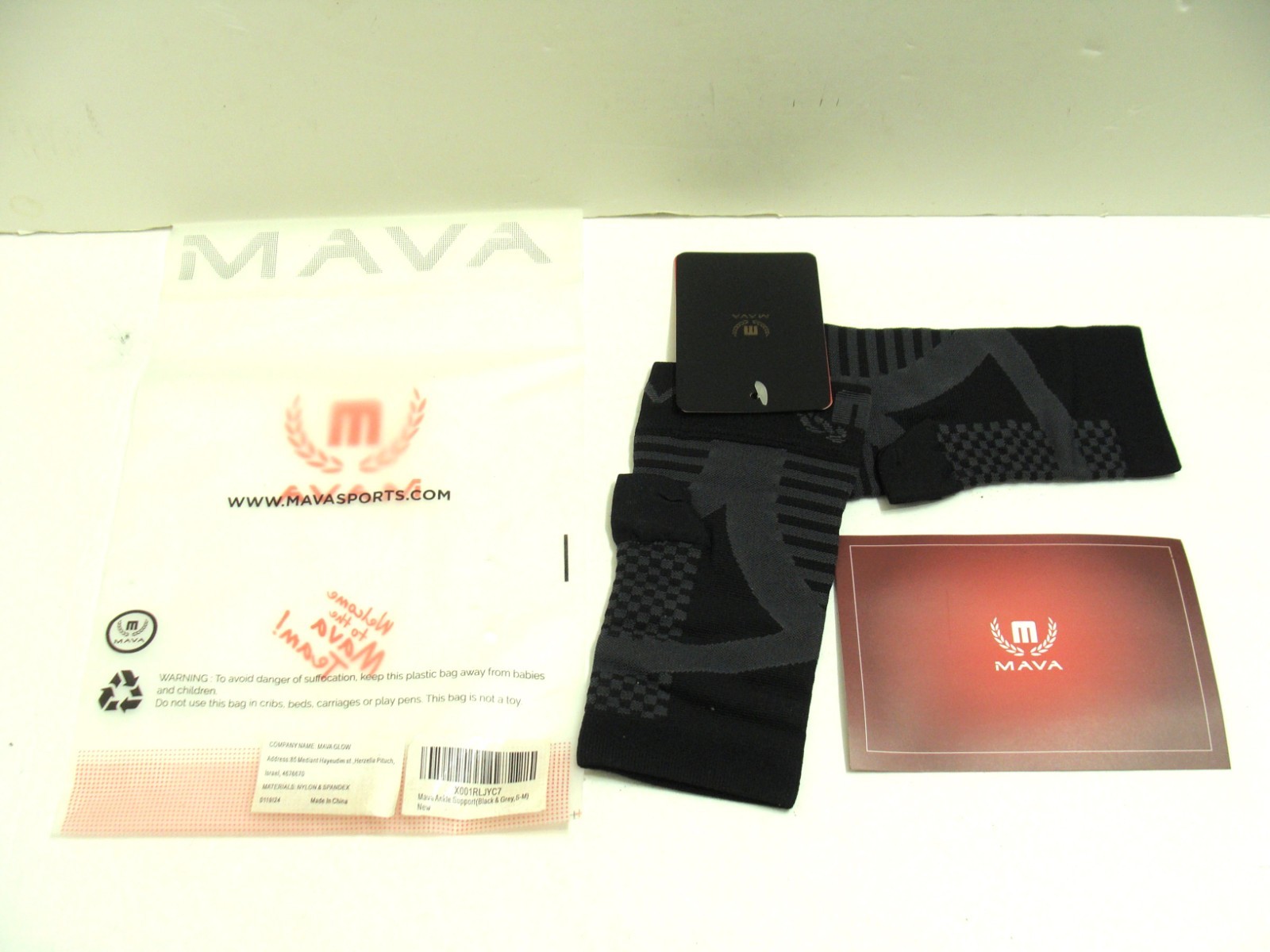 *NWT* MAVA Sports Ankle Brace Support Black & Grey Compression Sleeve Pair S-M