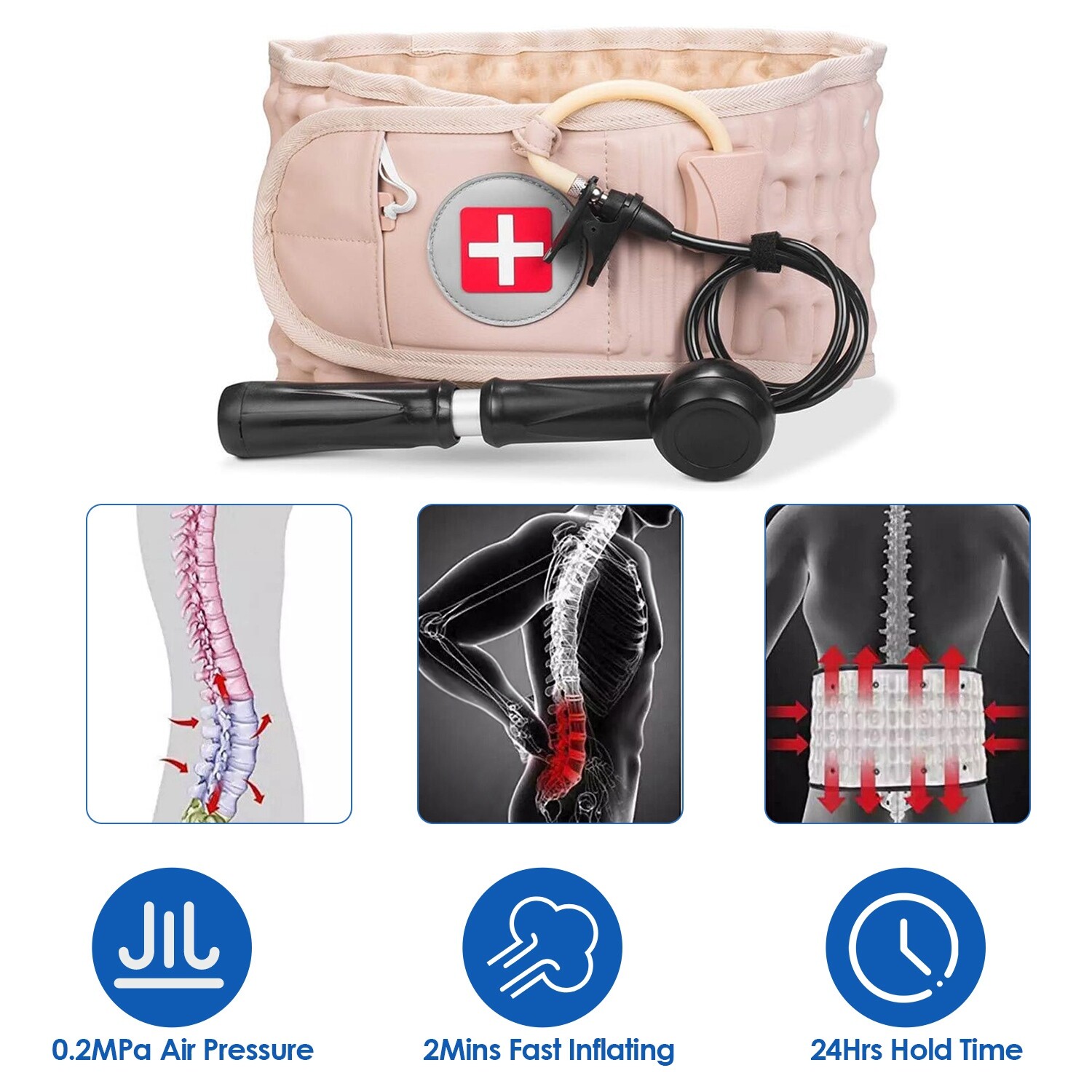 Inflatable Decompression Belt Back Brace Lumbar Support with Pump