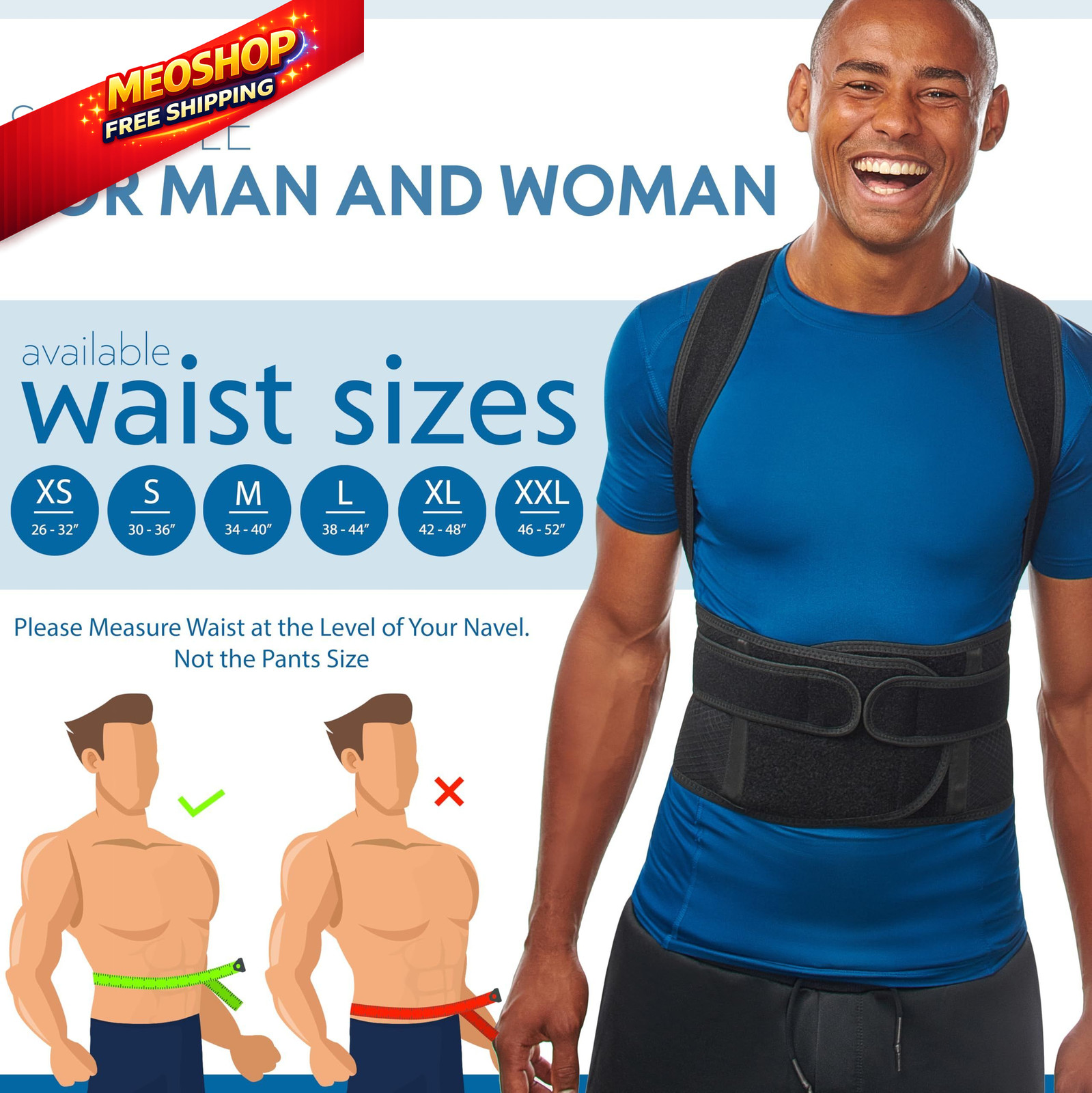 Selbite Posture Corrector for Men and Women – Medium (Waist 34”-40”), Black