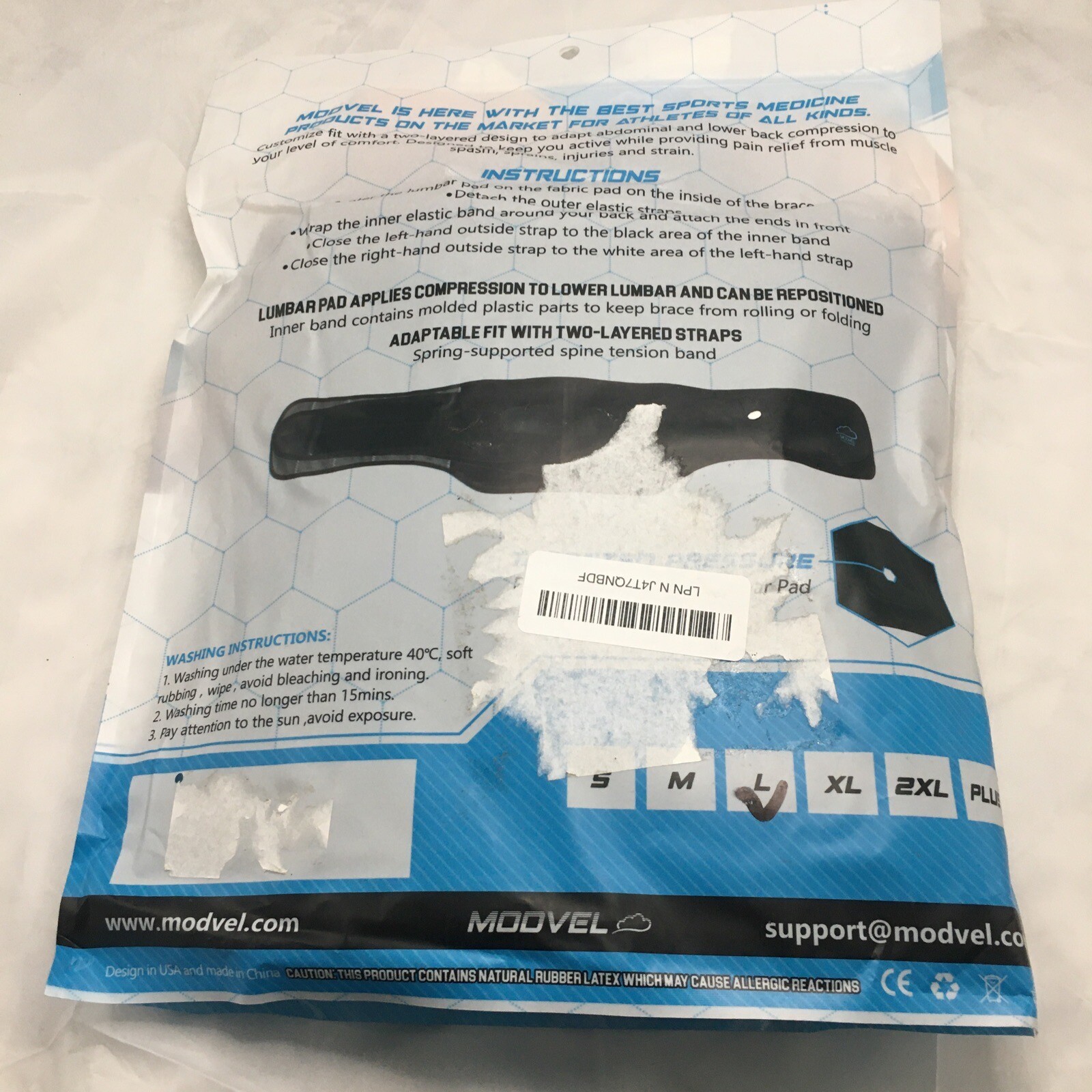MODVEL Back Brace Premium Quality Cinching With Padded Lumbar Size Large