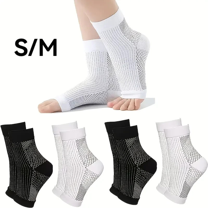 4 Pairs Socks Ankle Brace And Tendonitis Compression Sock Black and White (S-M).