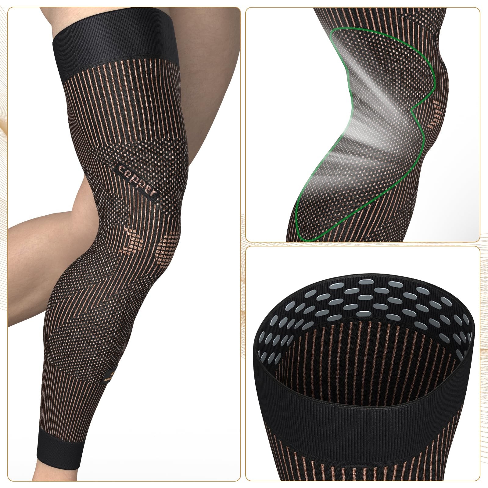 NEENCA Copper Compression Leg Sleeve, Ultra-thin Full X-Large, High