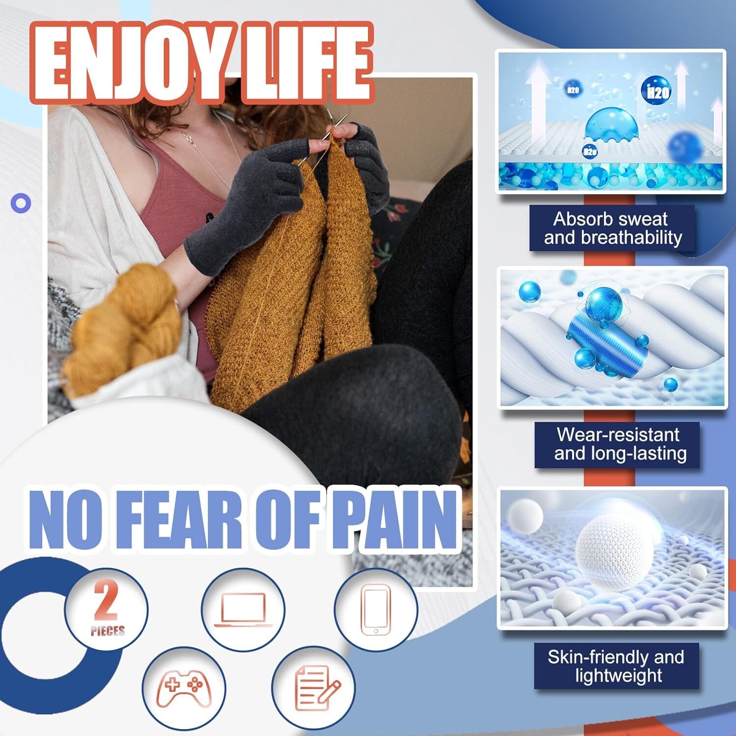 Arthritis Compression Gloves – Hand Pain Relief – Fingerless Design – Medium