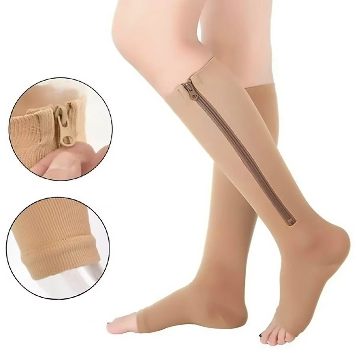 Compression Socks Men Women Support Knee Zipper Open Toe Thin Anti Fatigue Socks