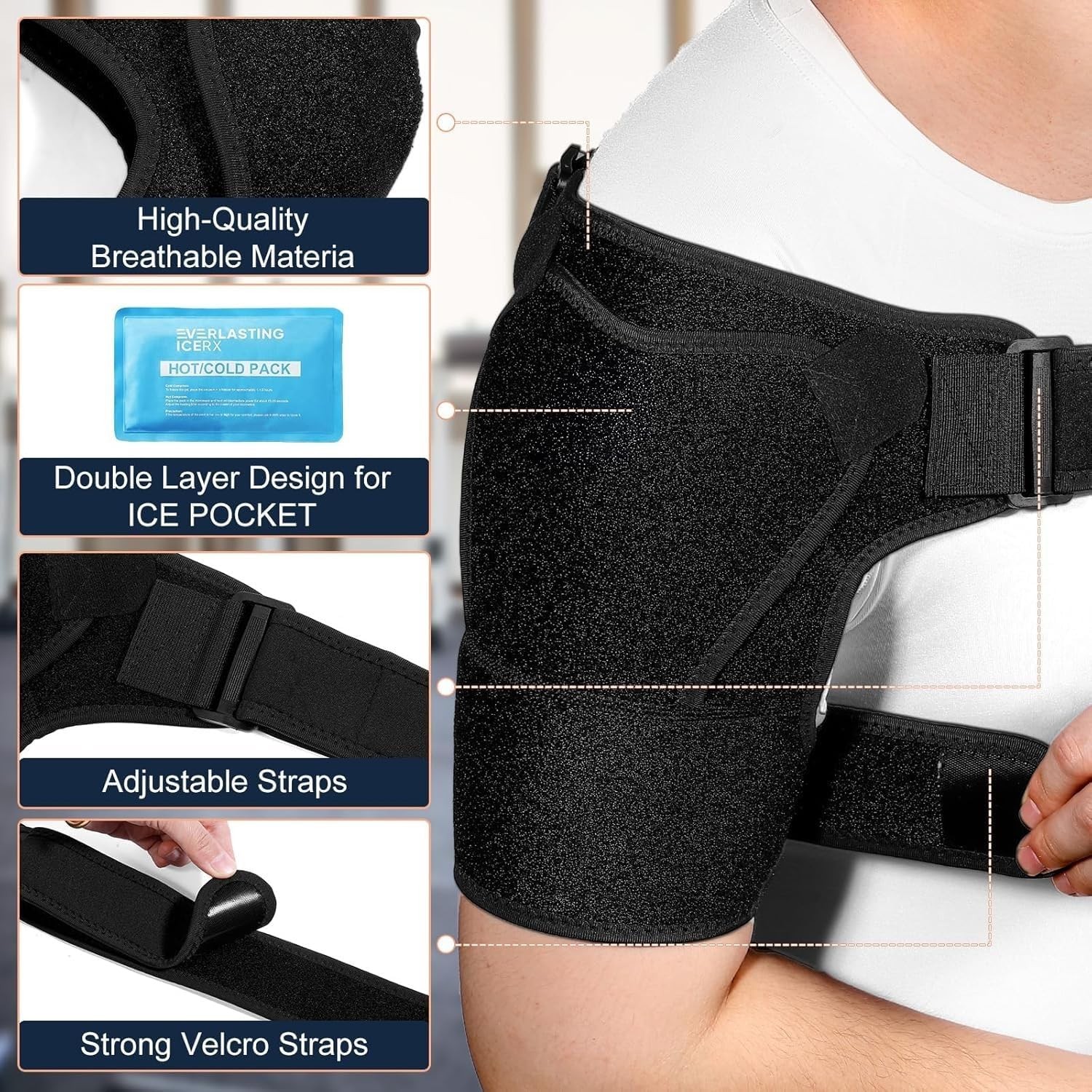 Adjustable Shoulder Brace for Torn Rotator Cuff Compression Sleeve