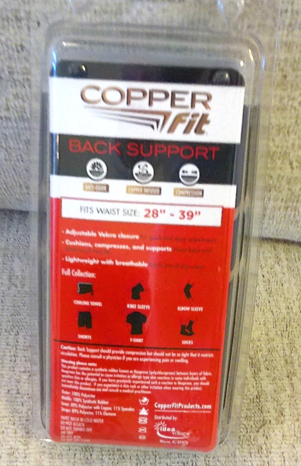 NEW Copper Fit Compression Back Support Belt Adjustable S/M 28-39 Waist Brace