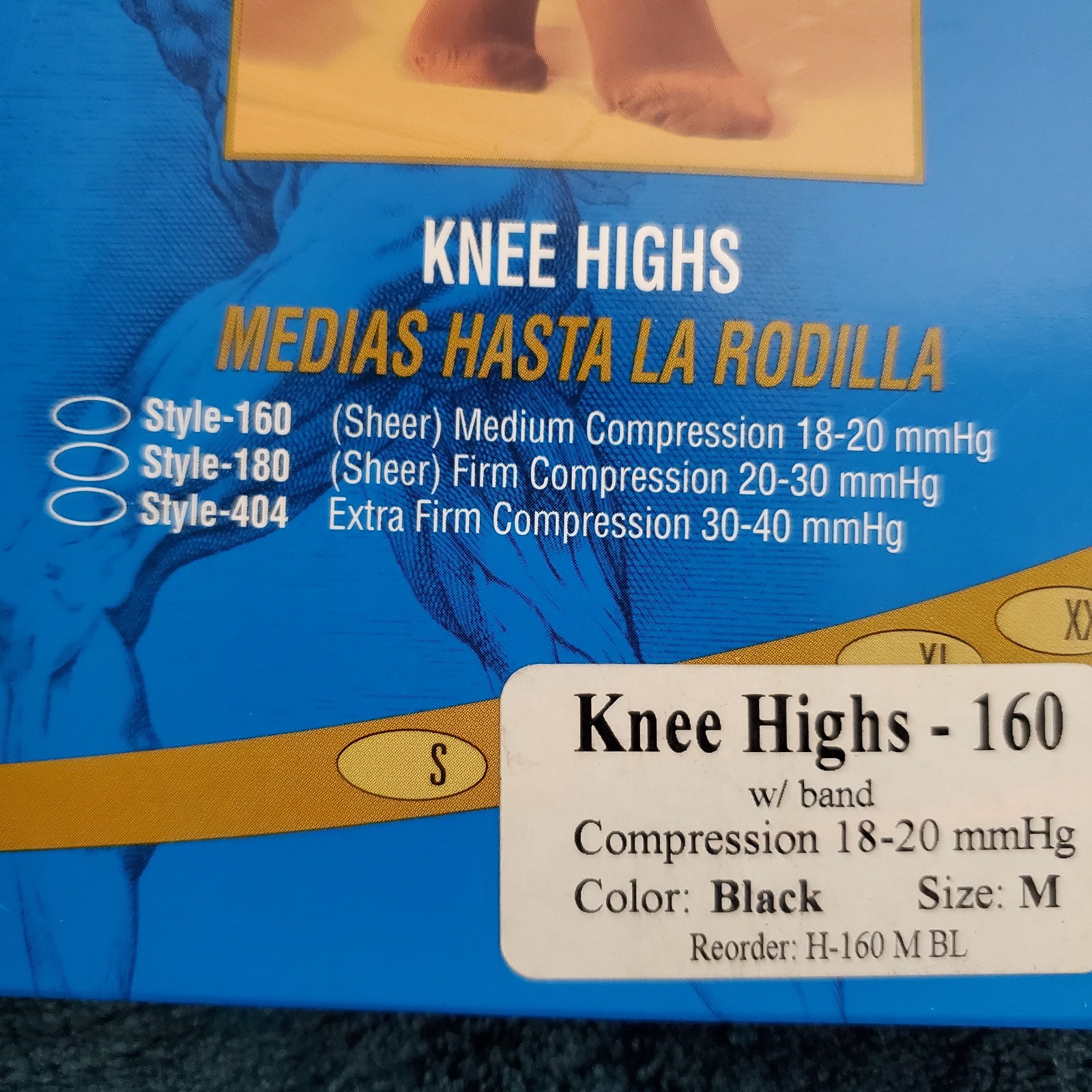 ITA-MED Compression Support Hosiery Knee High Stockings Sheer M Black 18-20 mmHg
