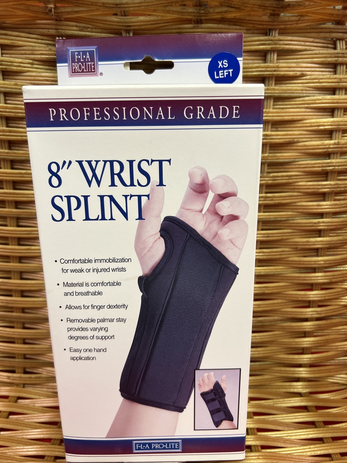 FLA Pro-Lite 8″ Wrist Splint Black Left Hand X-Small New In Box