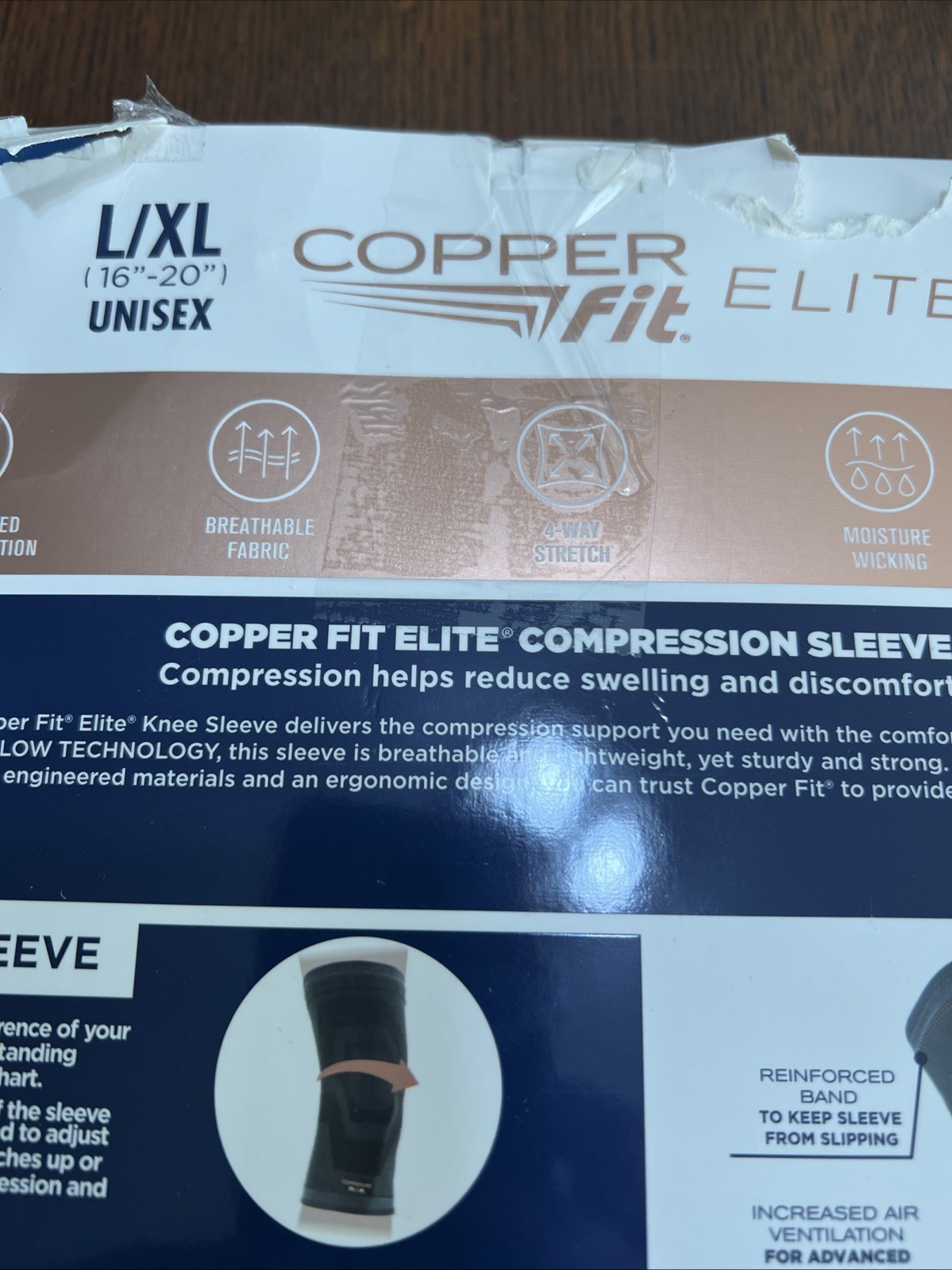 Copper Fit Elite Compression Knee Sleeve 2 Pack L/XL 16-20″ Airflow Technology