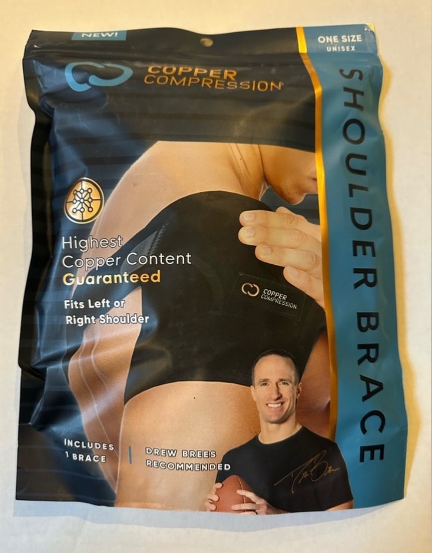 Copper compression shoulder brace one size unisex washable fits left or right