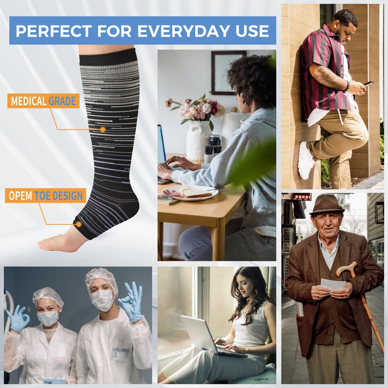 3 Pairs Open Toe Compression Socks for Men & Women – 15-20 mmhg Knee High Sto…