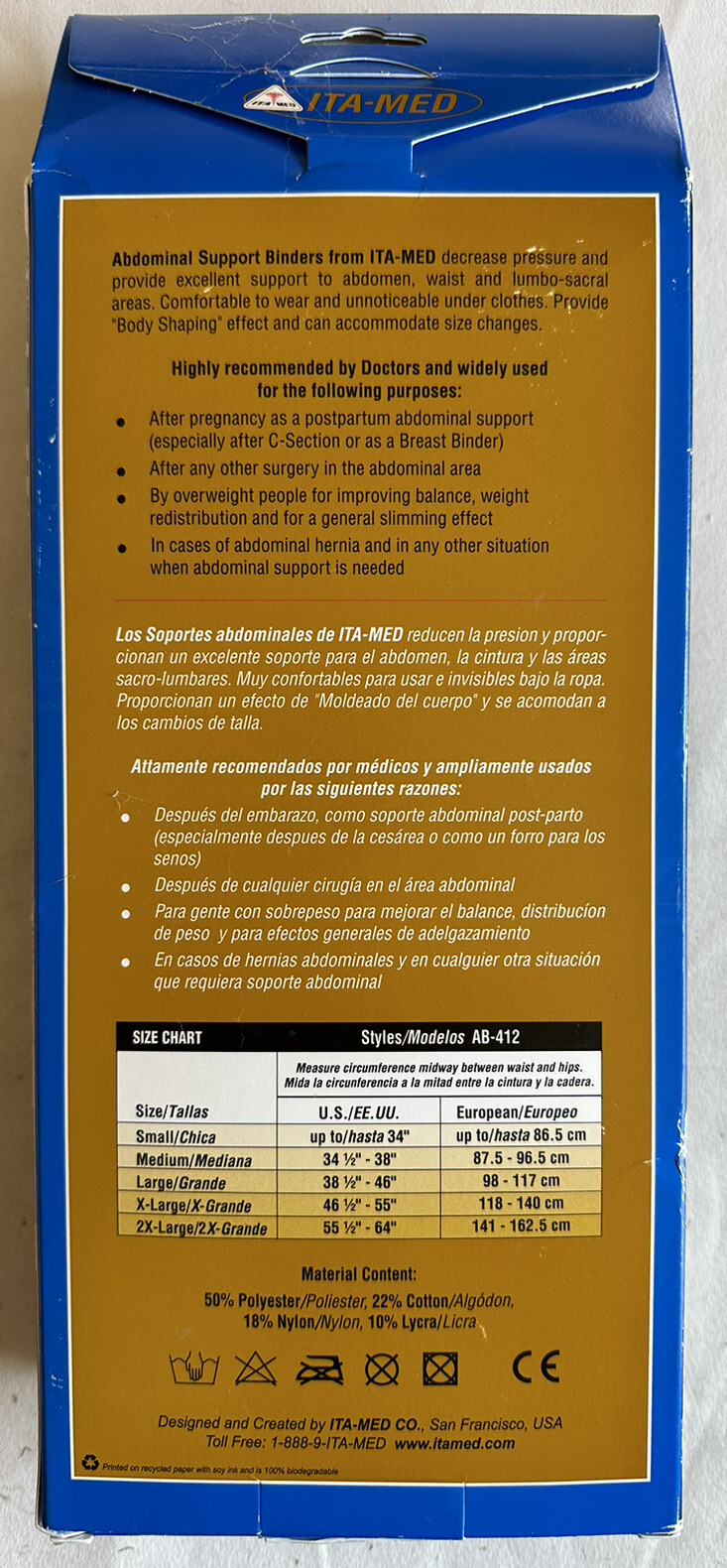 ITA-MED Women’s Breathable Elastic Abdominal Binder 12″ Wide Size XXL AB-412