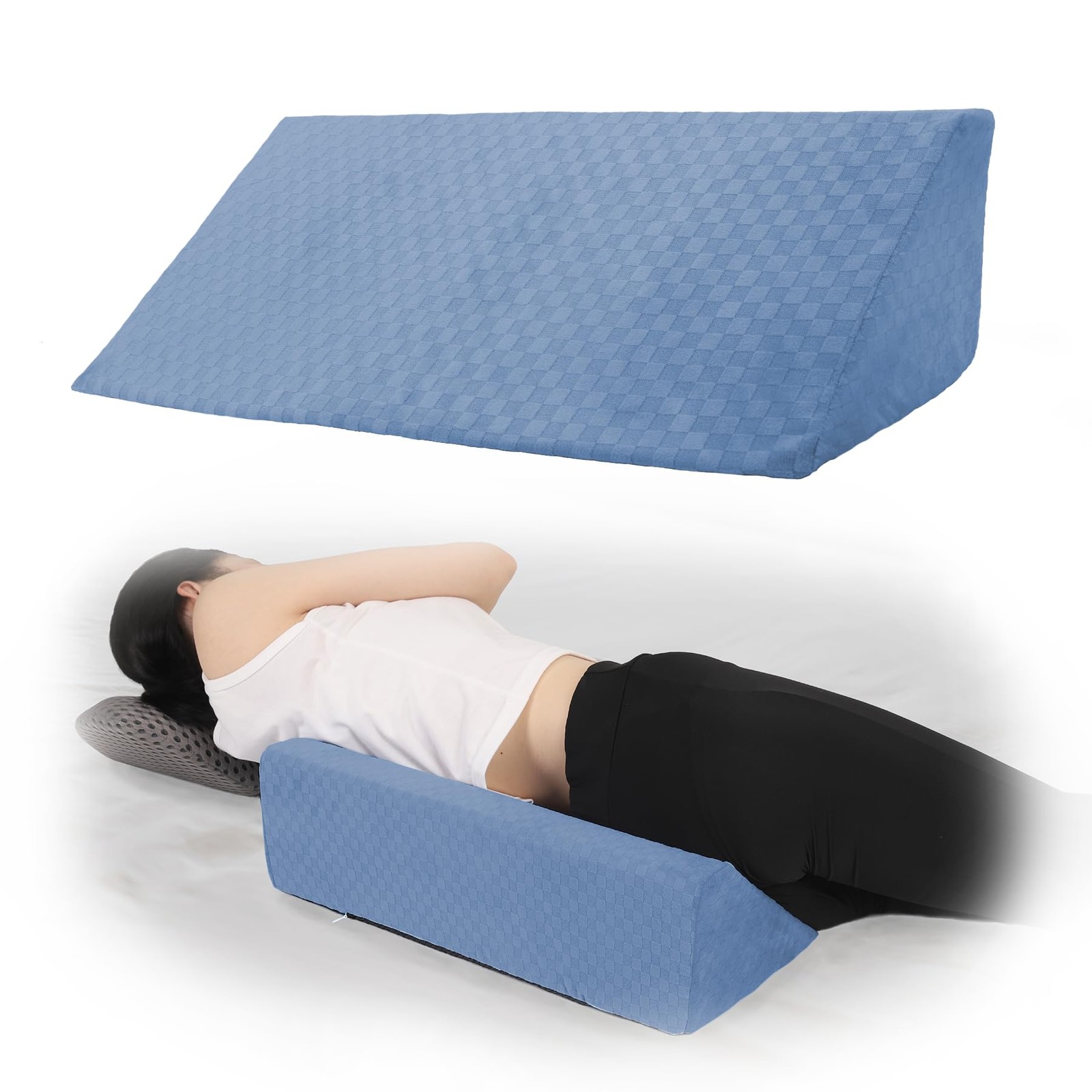 Jacobable Bed Wedge Pillow for Side Sleepers, Body 50*25*15.5CM, Light Blue