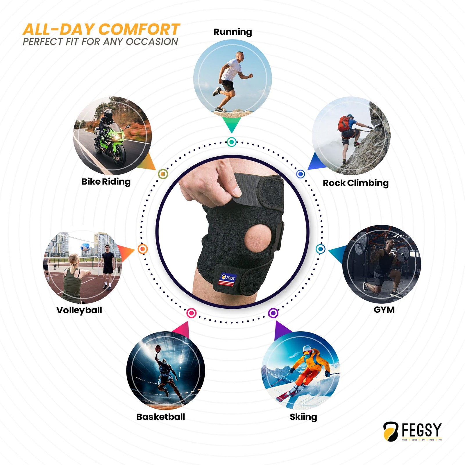 FEGSY 2pcs Adjustable Knee Brace Support for Pain Relief & Protection
