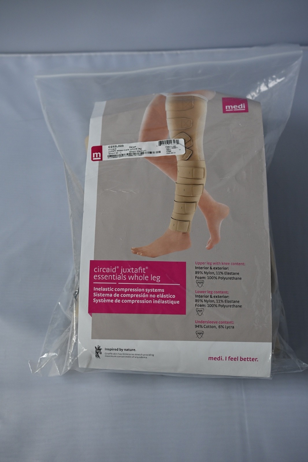 Circaid Juxtafit Essentials Whole Leg Short Medium Left Beige C232L023 NEW