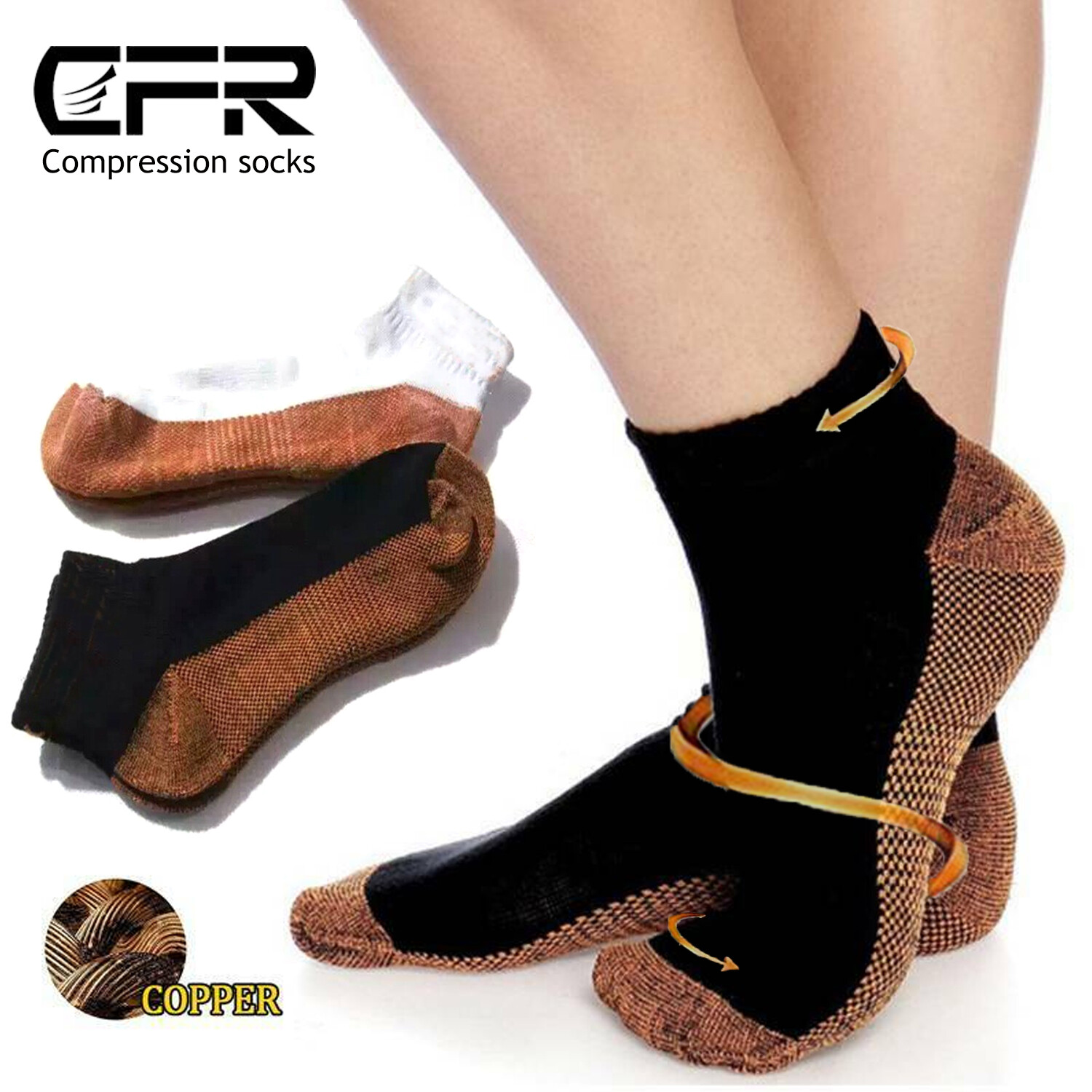 Copper Compression Ankle Socks Foot Heel Sleeve Arthritis Pain Relief Support US