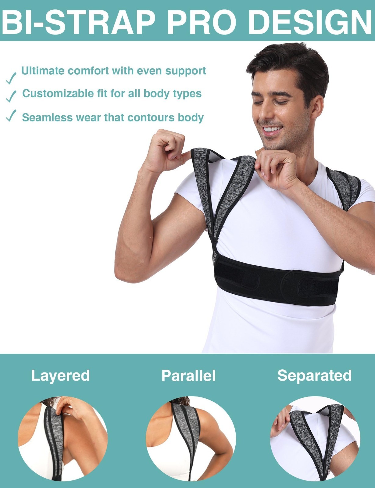 Posture Corrector for Men & Women – Bamboo Fiber Back Straightener for Pain Reli