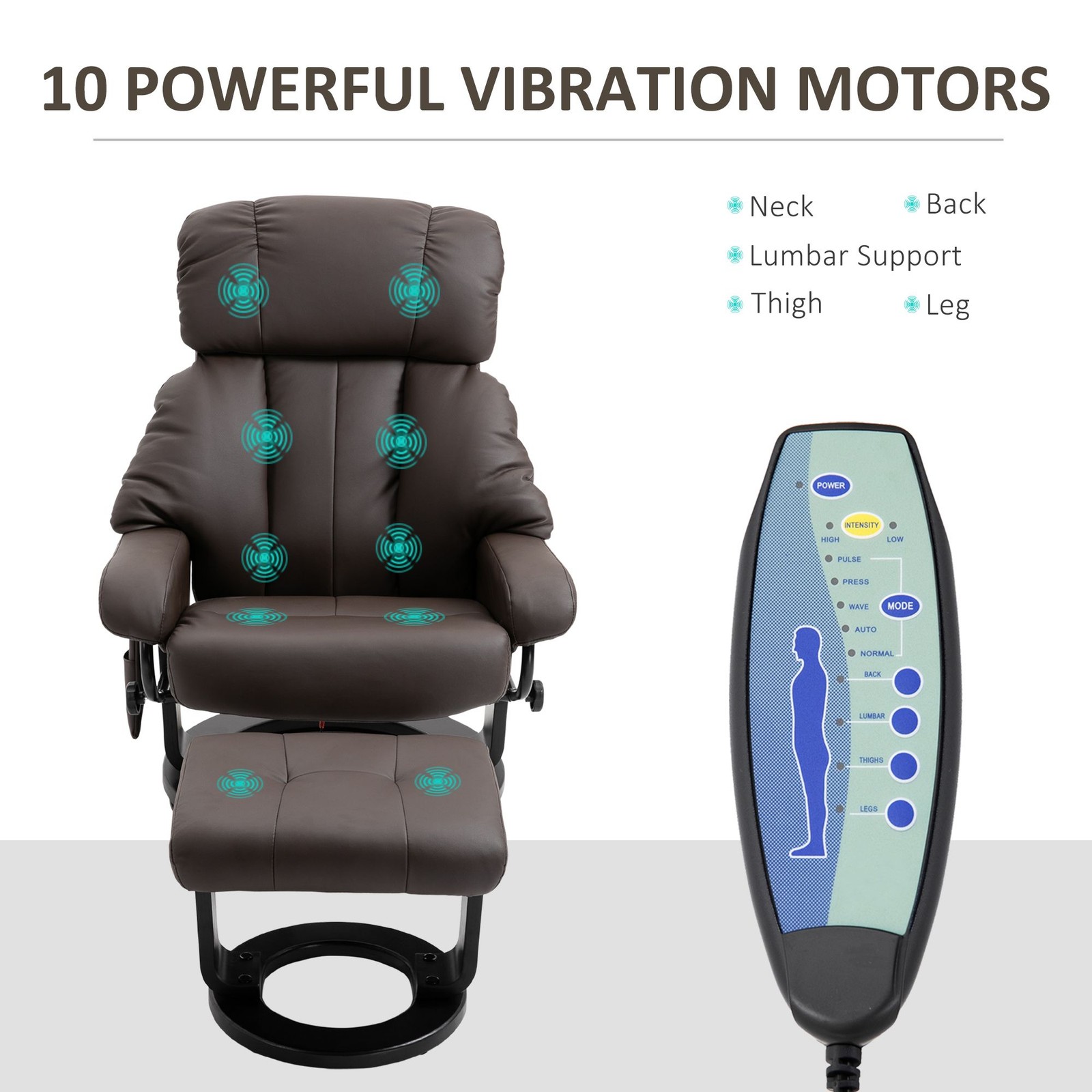 Massage Recliner Chair with Ottoman, 360° Swivel, 10 – Point Vibration, Remote