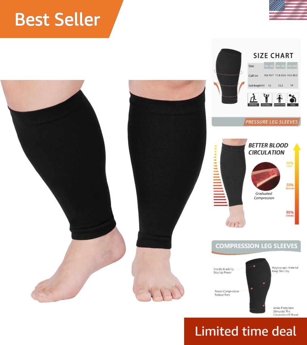 Plus Size Compression Leg Sleeves 15-20mmHg for Ultimate Support & Comfort