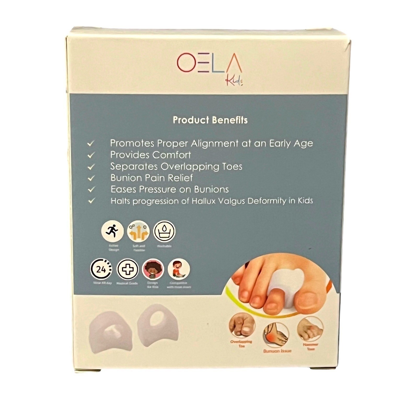 OELA Kids Toe Separator 4 Pack Medical Grade Silicone Bunion Relief White