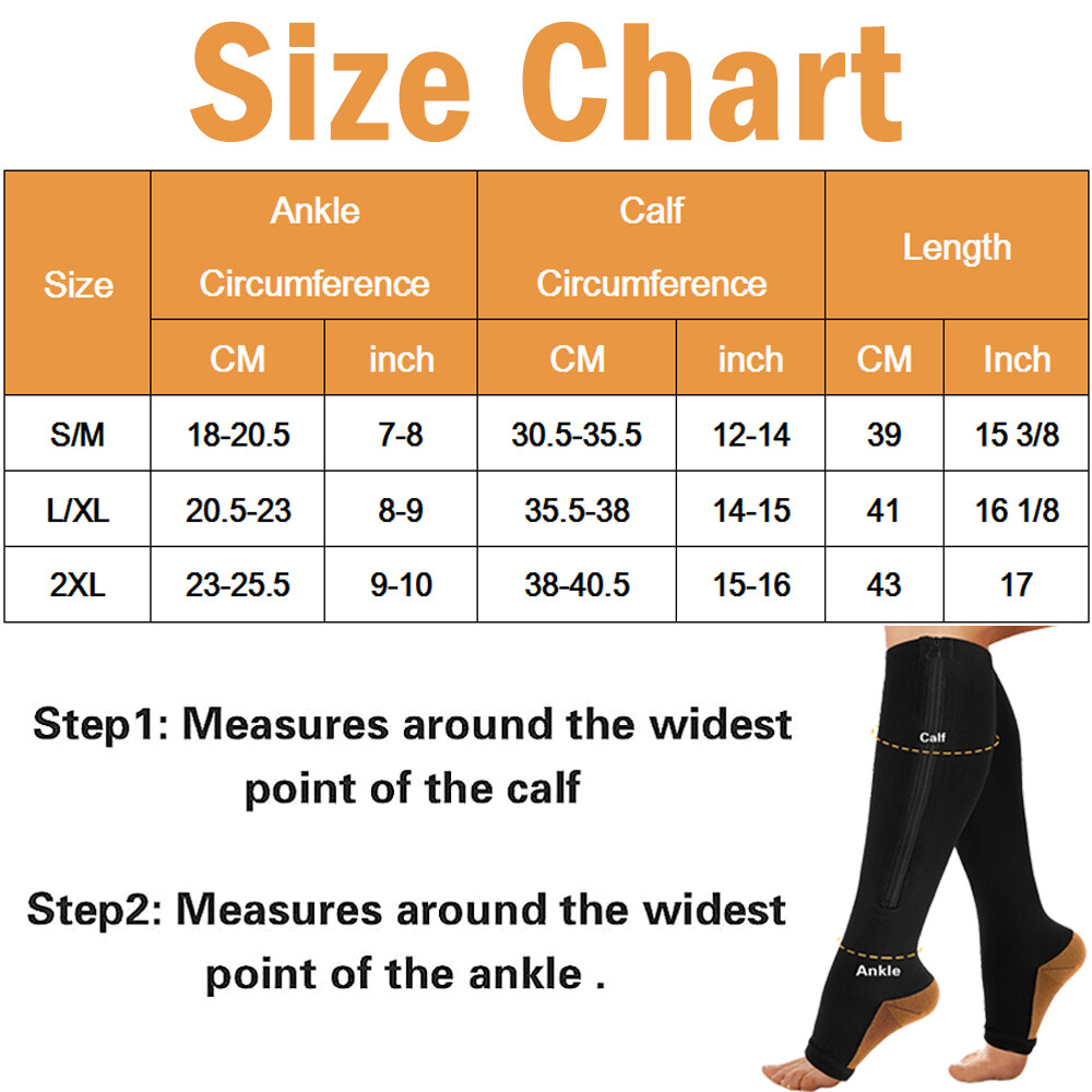 Zipper Open Toe Compression Socks for Women & Men Knee high 20-30 mmHg Walking