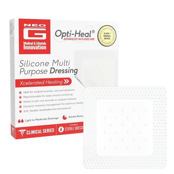 NEO G OPTI-HEAL SIL M-PURP 4X4IN DRS 4CT