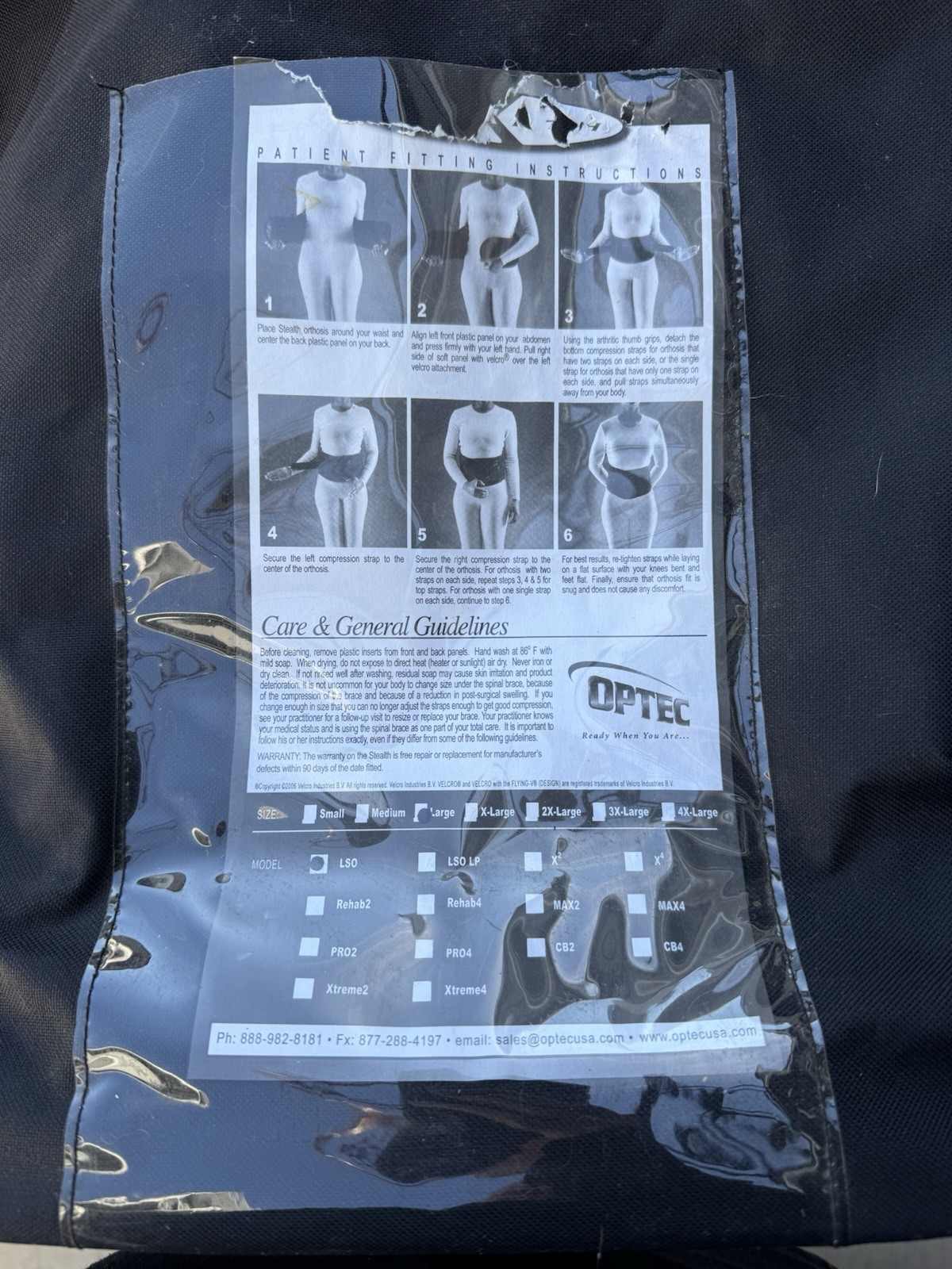 Optec Stealth X Orthosis Black Back & Abdomen Orthosis Brace Orthopedic Support