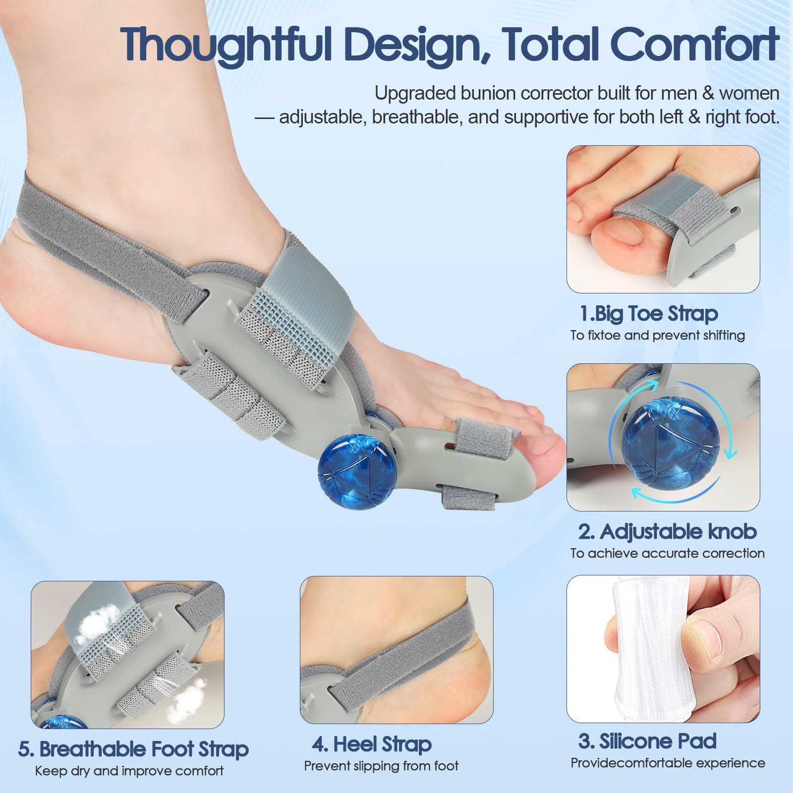 Adjustable Bunion Corrector for Men & Women, Big Toe Relief with Silicone Pad, 1