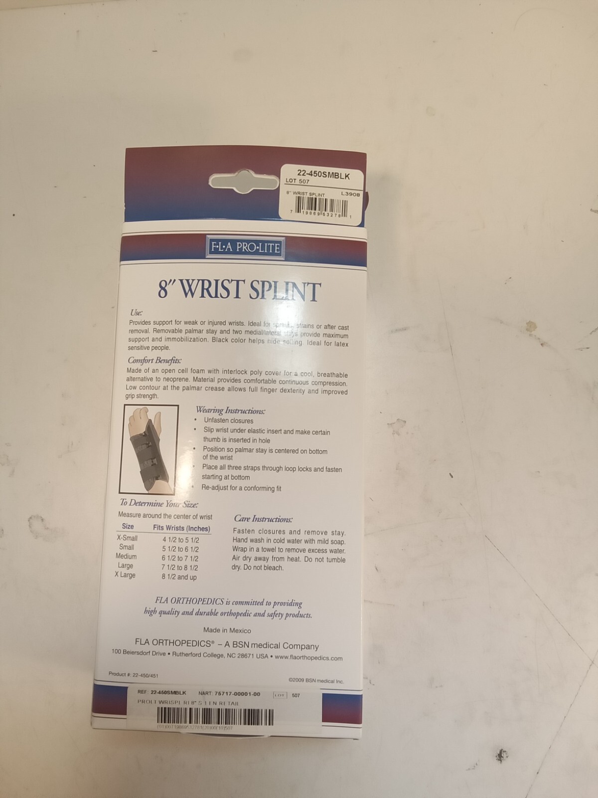 FLA 8″ Wrist Brace Immobilizer, Professional Grade, Black, Small