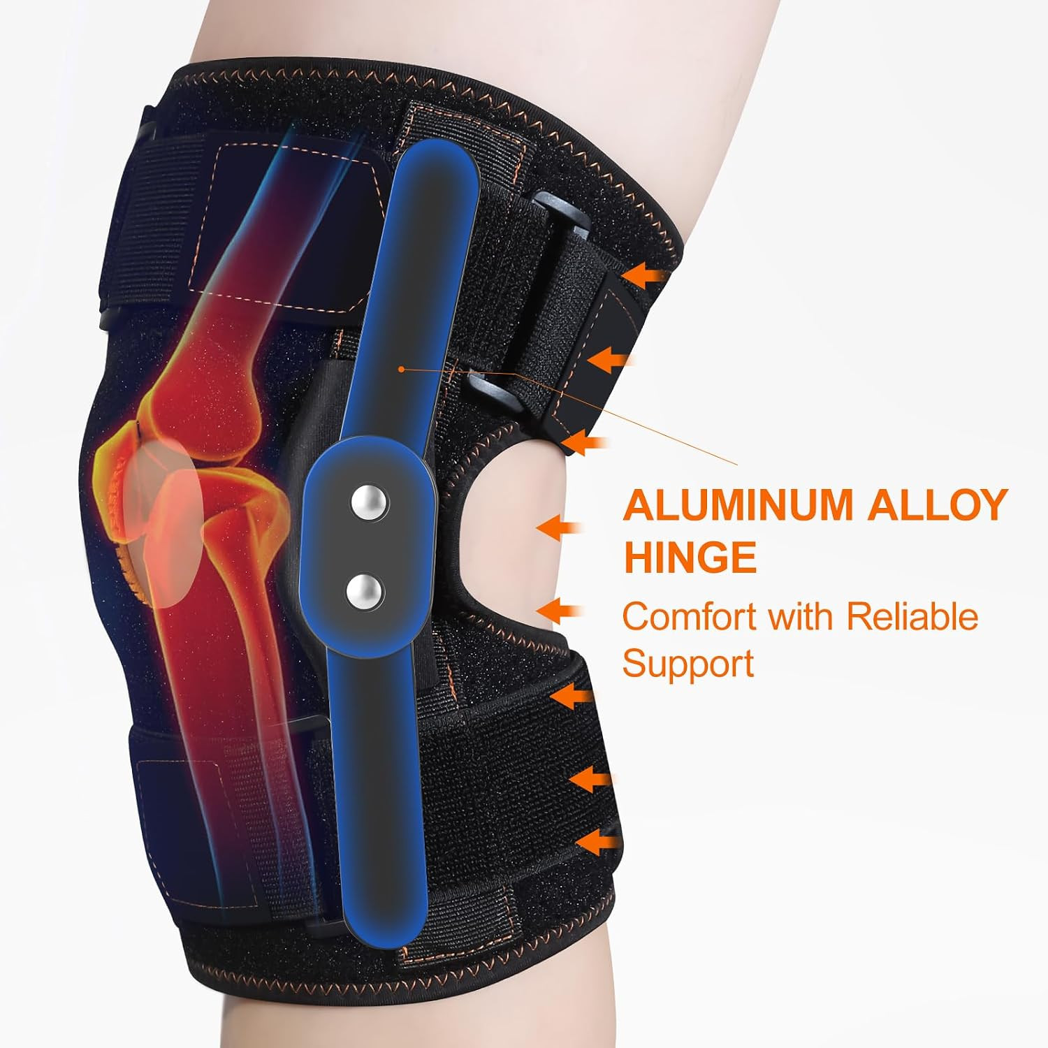Hinged Knee Brace with Side Stabilizers for Men Women, Metal Hinge Knee Support