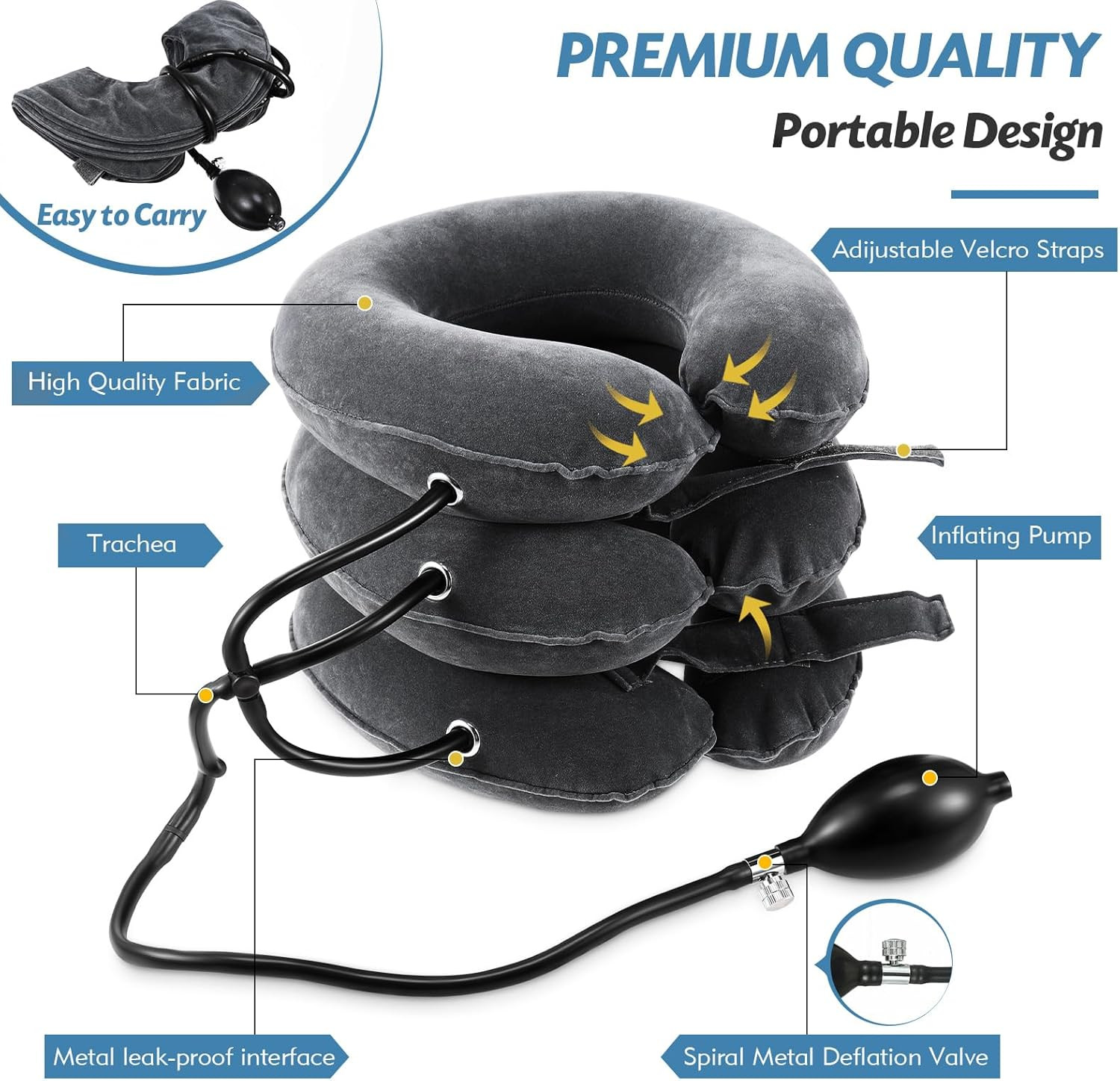 Neck Stretcher Cervical Traction Device – Adjustable Inflatable Neck Brace for N