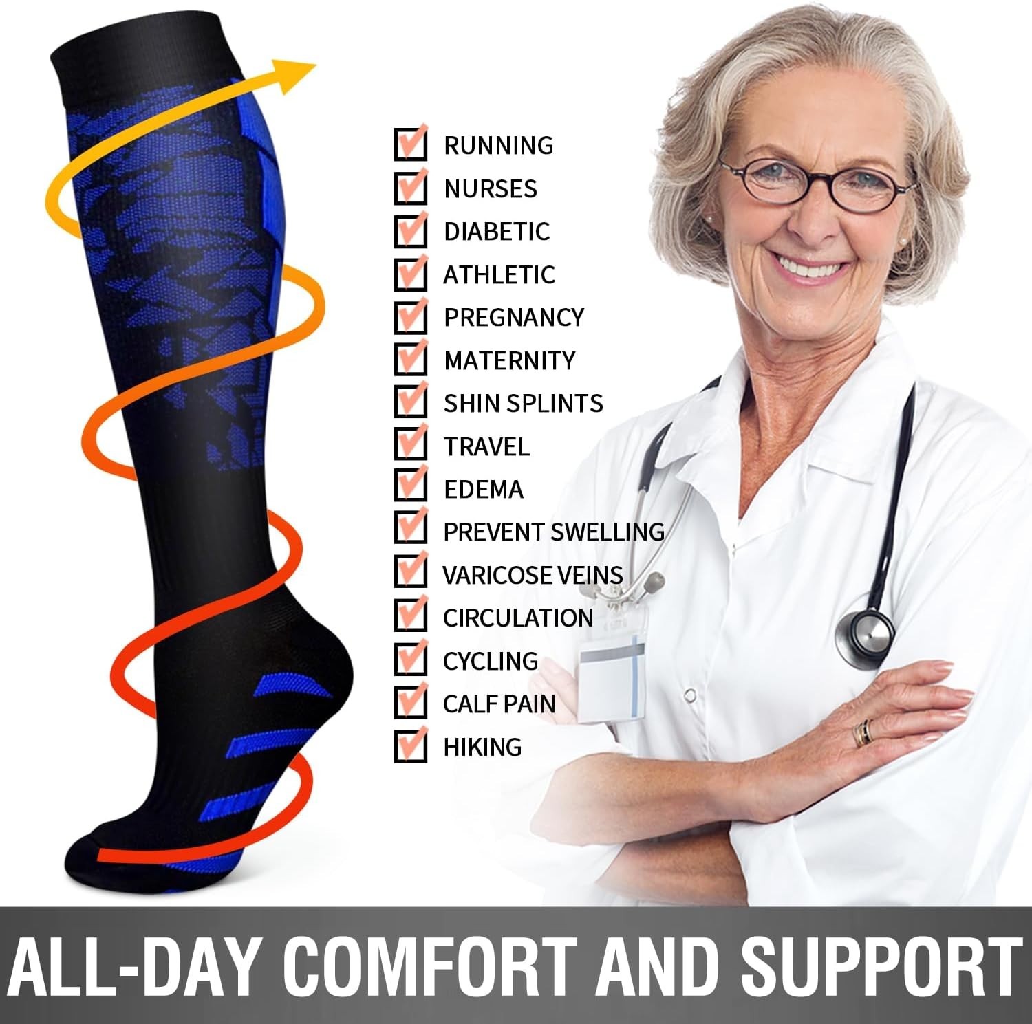 Bluemaple 6 Pack Copper Compression Socks for Women and Men Circulation-Best