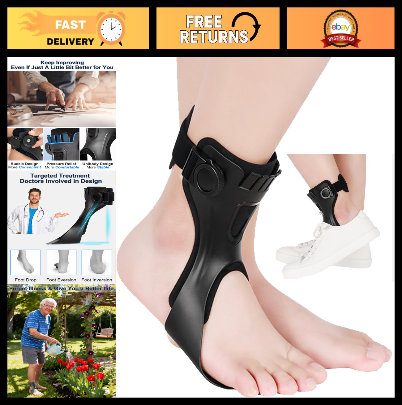 Adjustable Drop Foot Brace for Walking – Comfortable Support for Achilles, Plant
