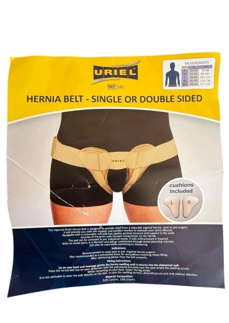 Uriel Hernia Belt Dual-Sided Support Cushions Included Adjustable Beige XL