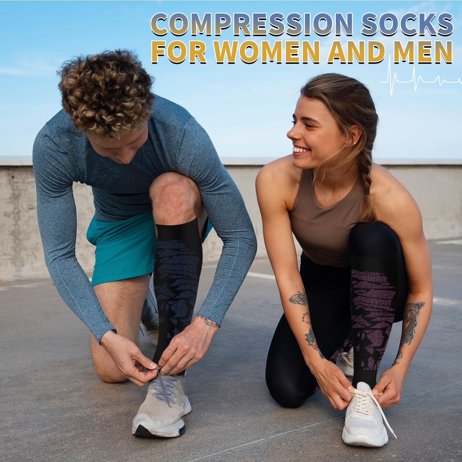 Compression Socks for Men & Women – 8 Pack Knee High 15-20mmHg Support for Runni