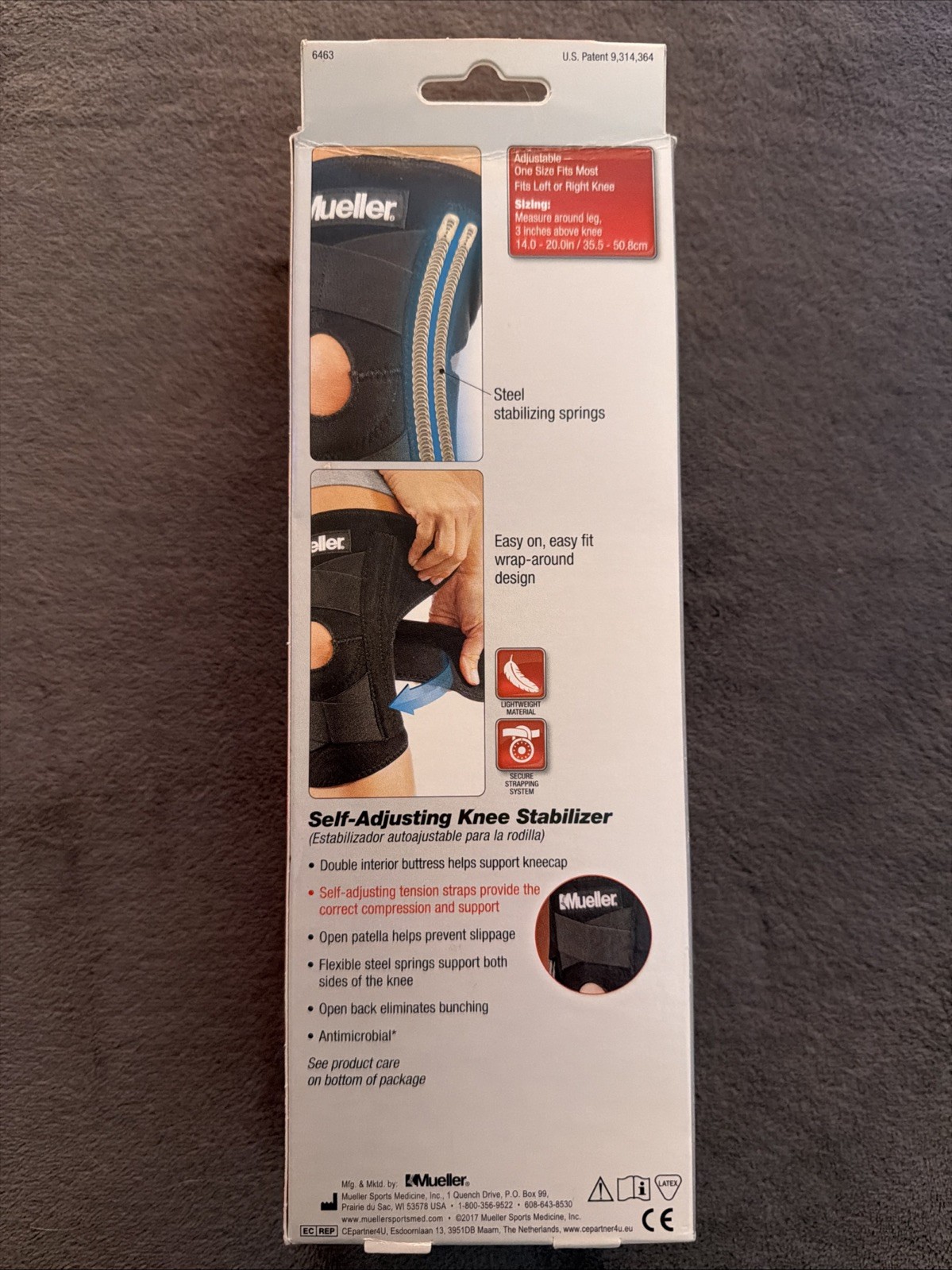 Mueller Self Adjusting Knee Stabilizer Black One Size Moderate Support #6463