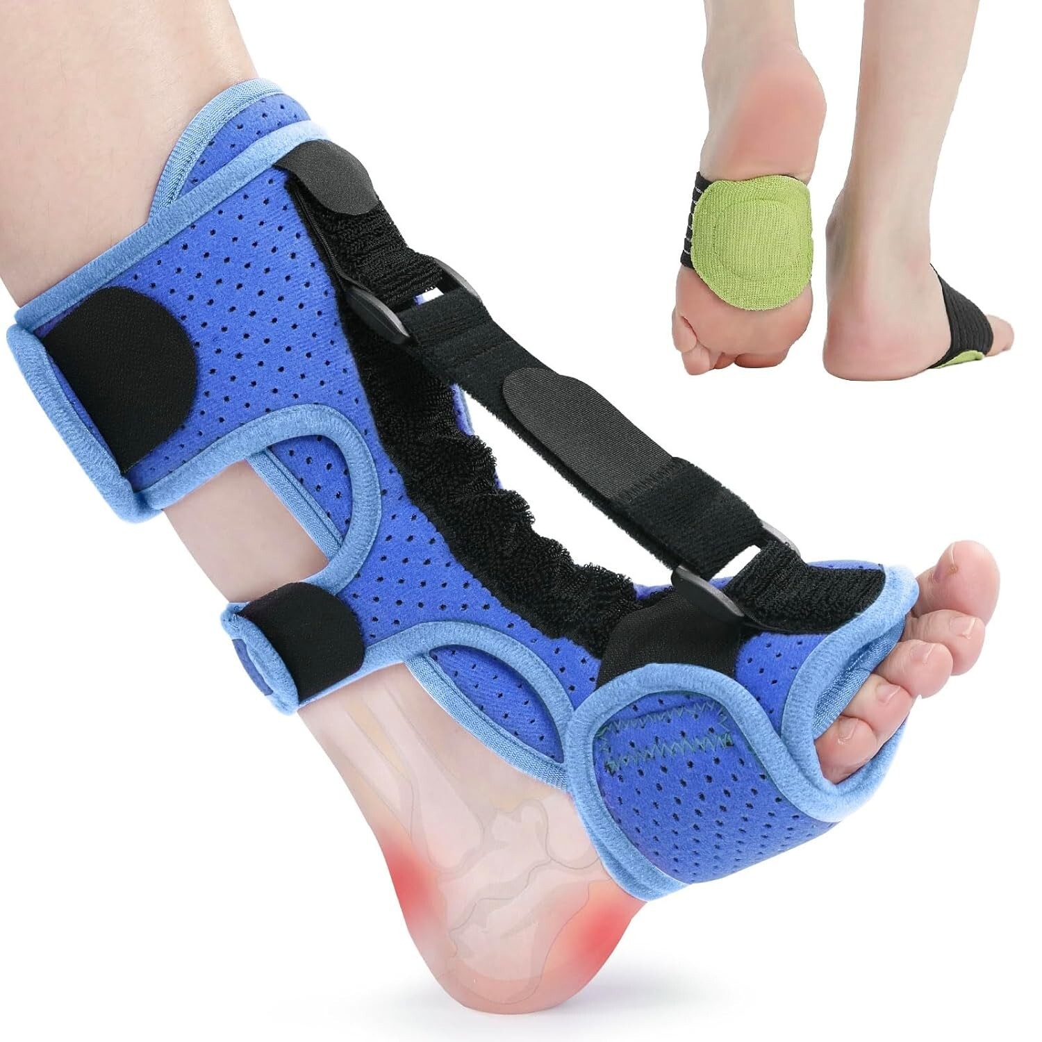 Plantar Fasciitis Night Splint Foot Brace w/ Arch Support Adjustable Straps,Blue