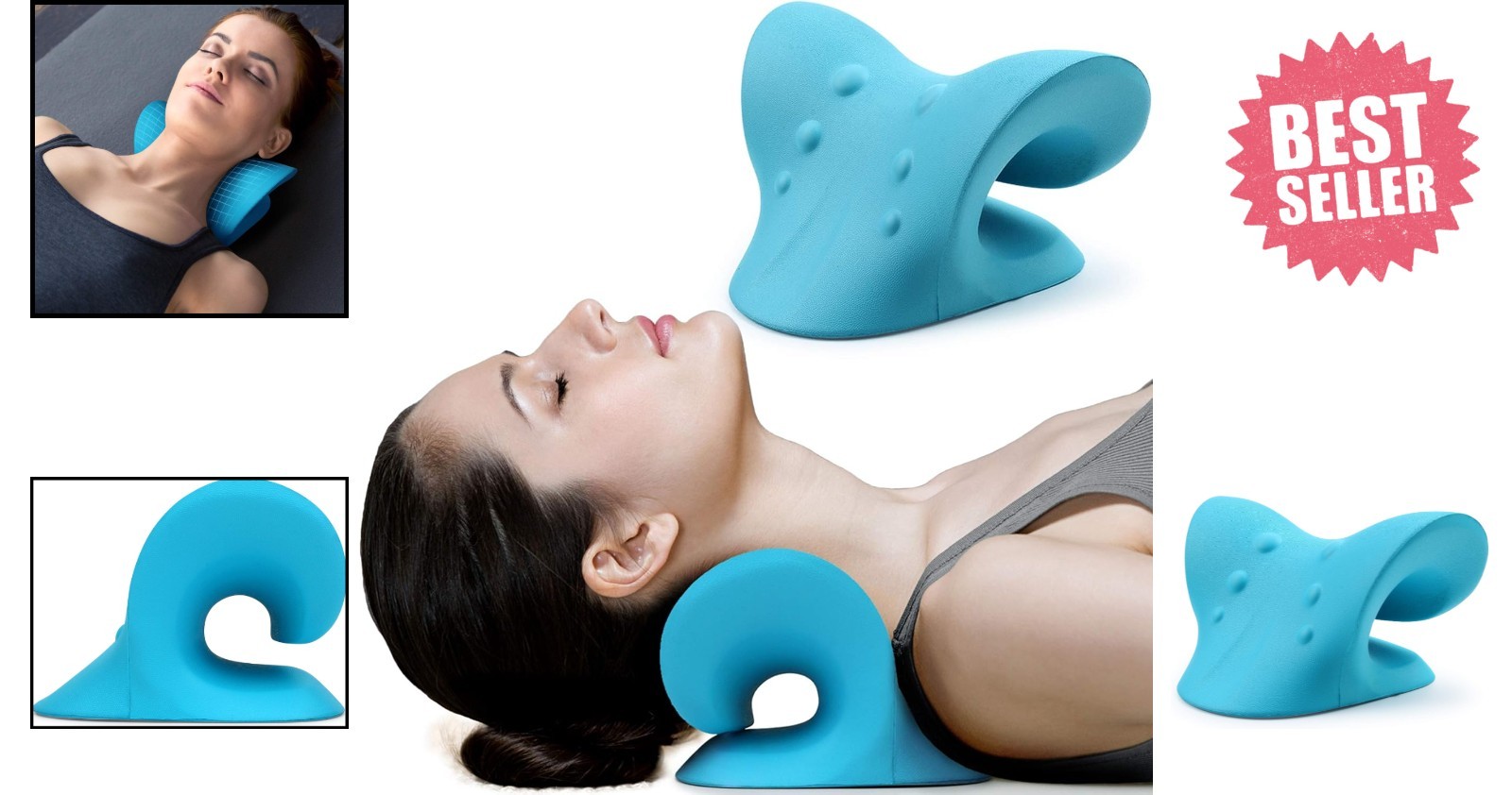 Portable Memory Foam Neck Stretcher for Pain Relief & Cervical Alignment – Blue