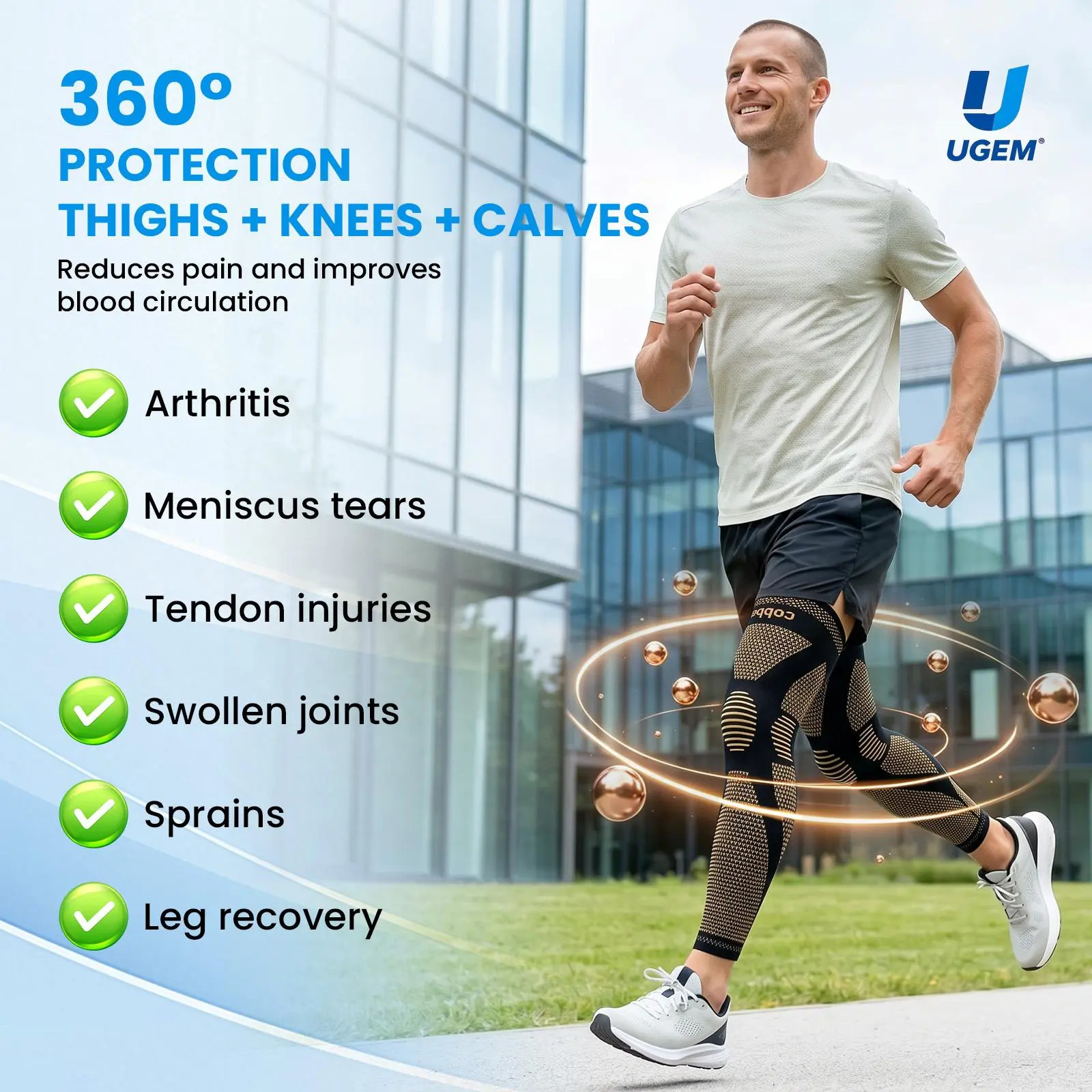 Copper Fiber Full Leg Compression Sleeves, 20-30Mmhg Graduated Support with 4-Wa