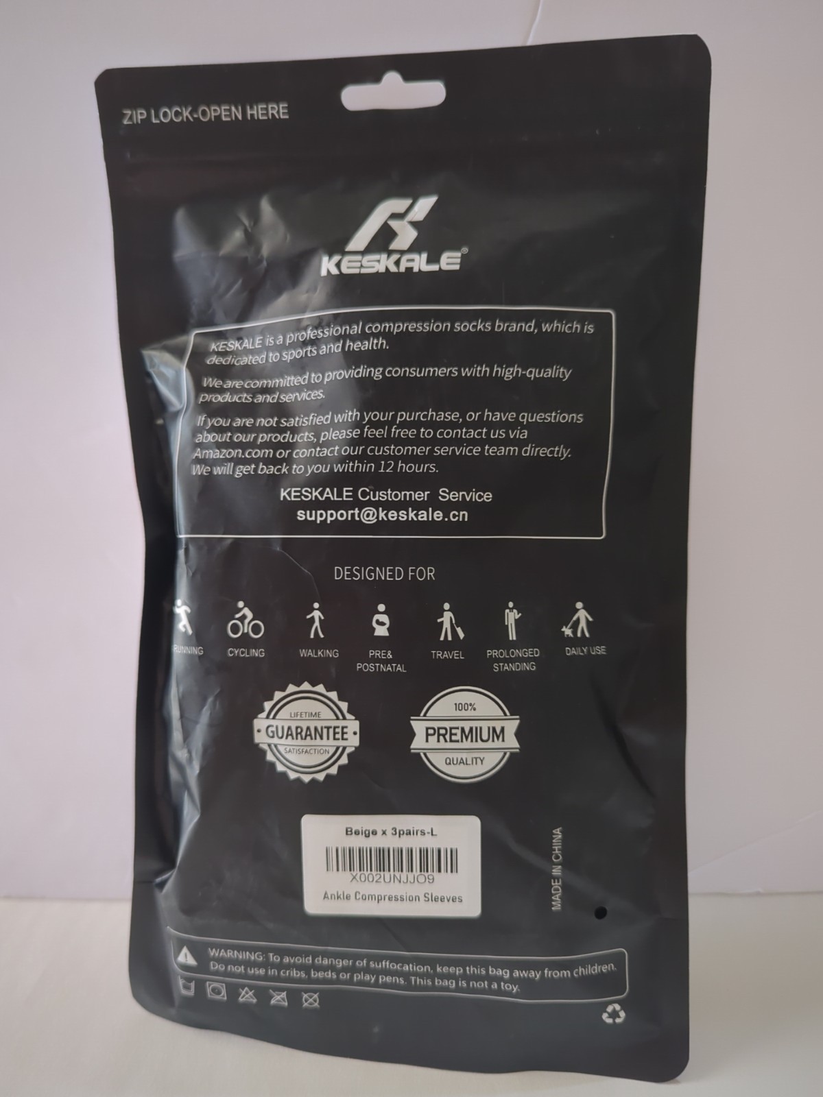 Keskale Foot Ankle Compression Sleeve Support Black L 2 Pairs A1