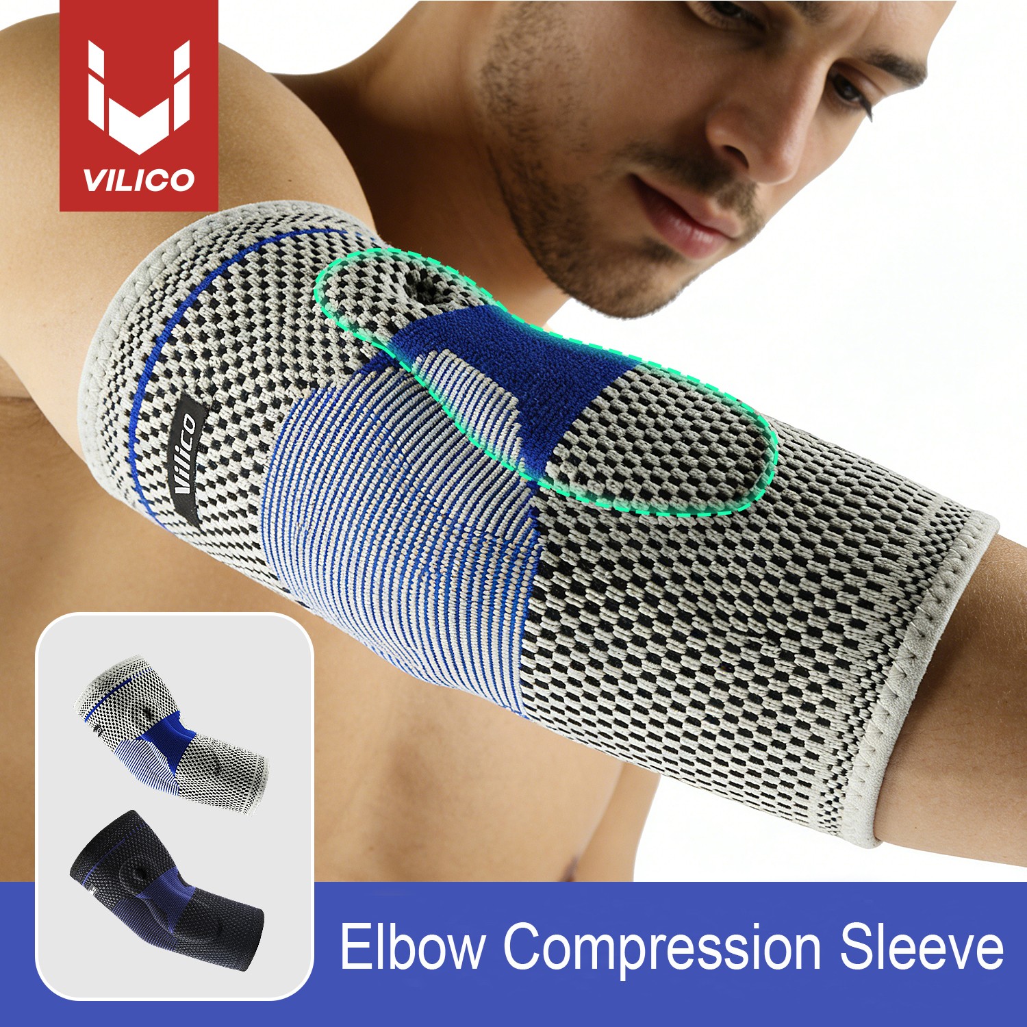 Elbow Brace Compression Support Sleeve with Pad for Tendonitis Reduce Joint Pain