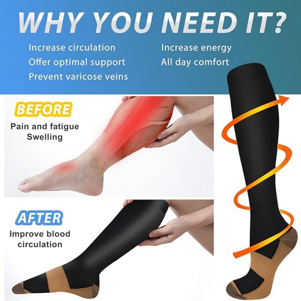 Unisex Circulator Moderate Compression Socks Swelling Edema 20-30 Mmhg Knee High