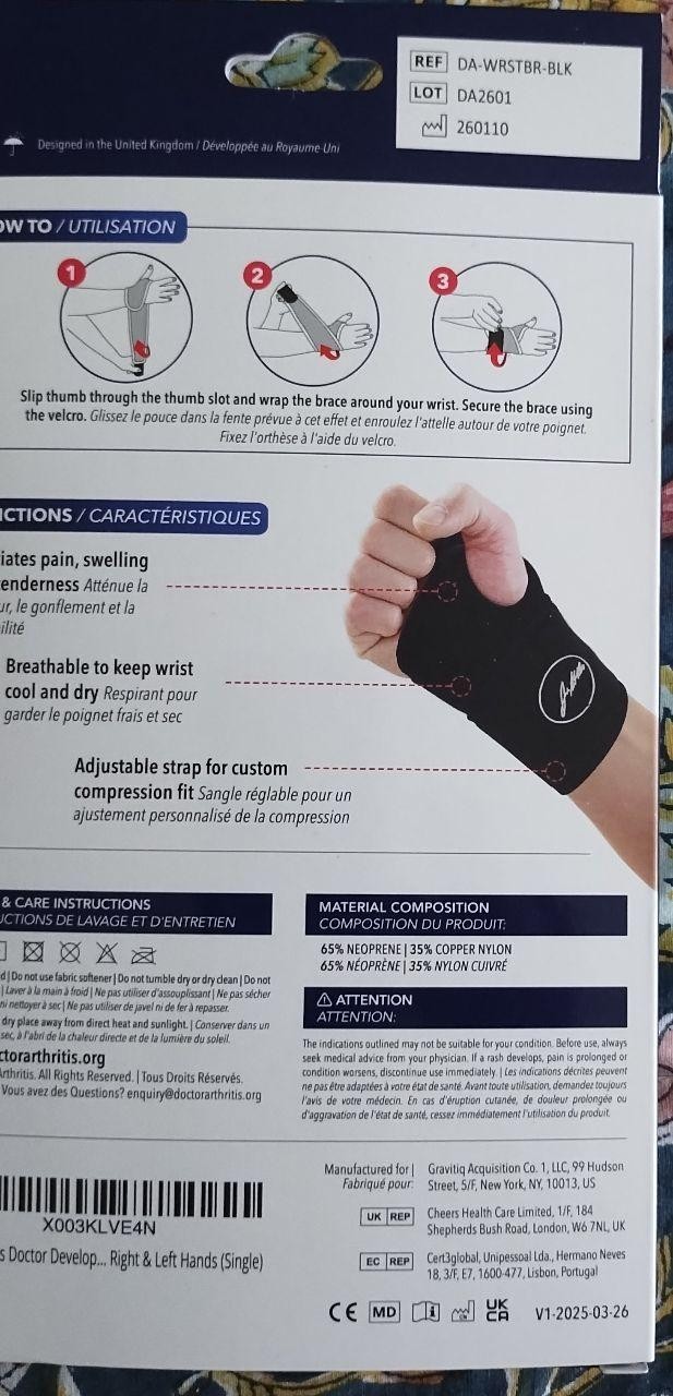 Dr. Arthritis Doctors Developed Copper-Lined Wrist Support – Black