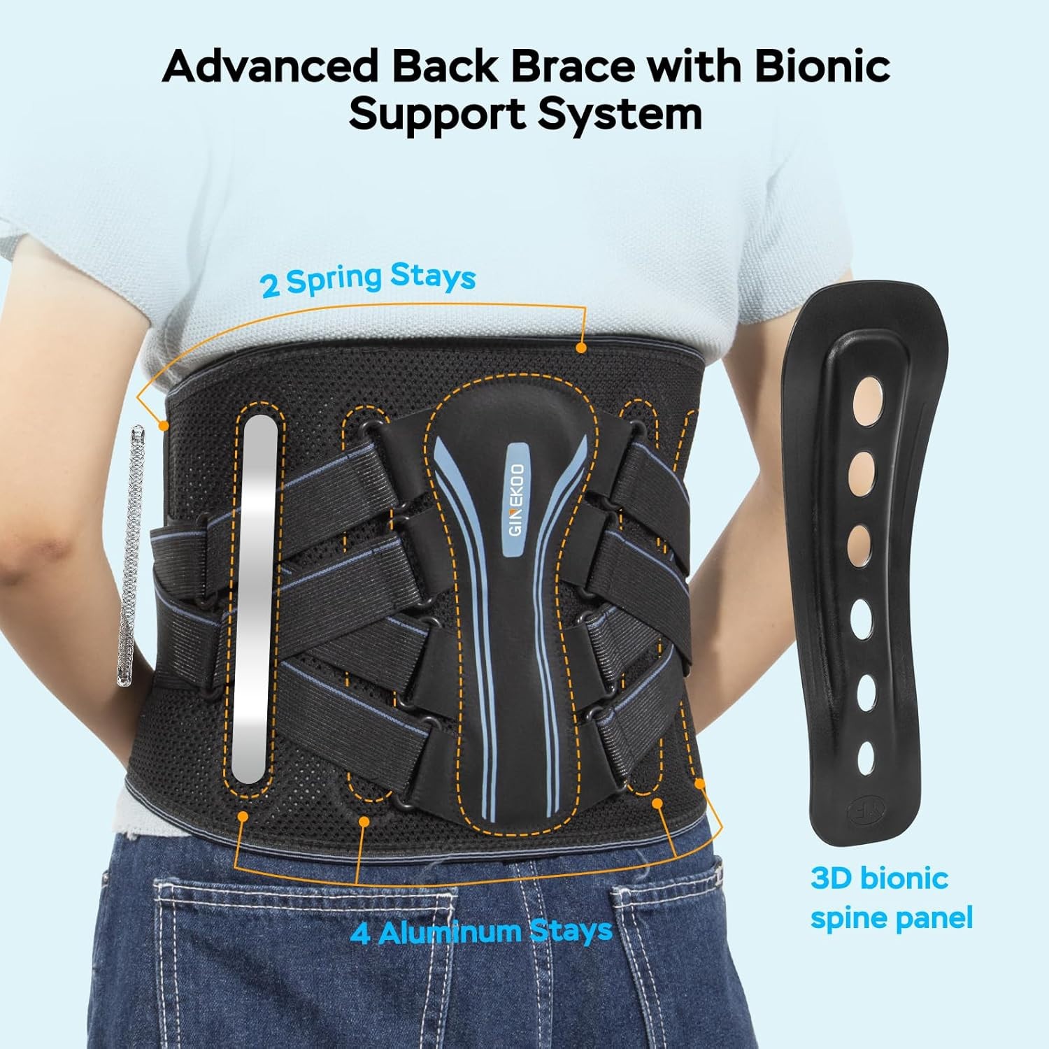 Back Brace for Lower Back Pain, Ergonomic Bionic Support & 3D-Knitted, SMALL