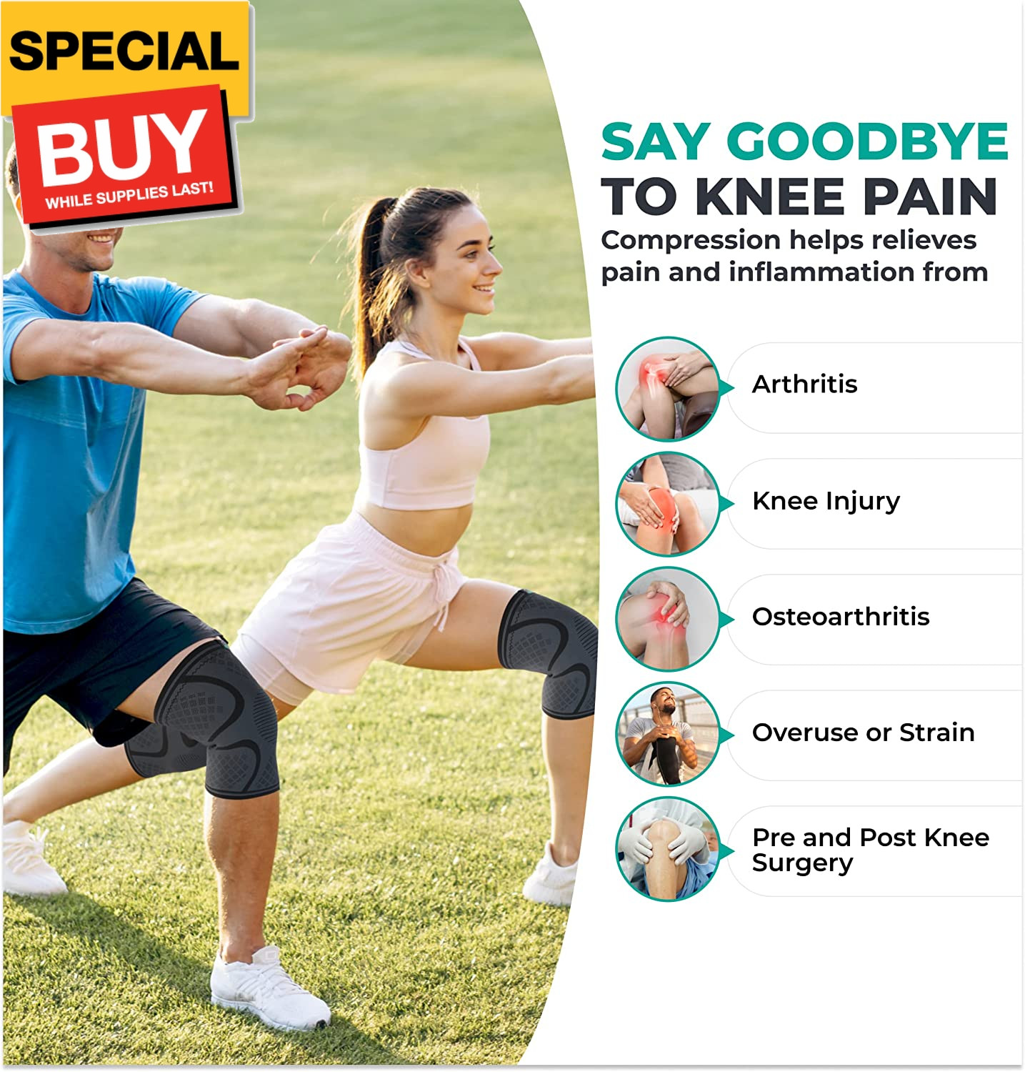 Compression Knee Brace for Women & Men, 2-Pack Knee Brace for Running Knee Pain,