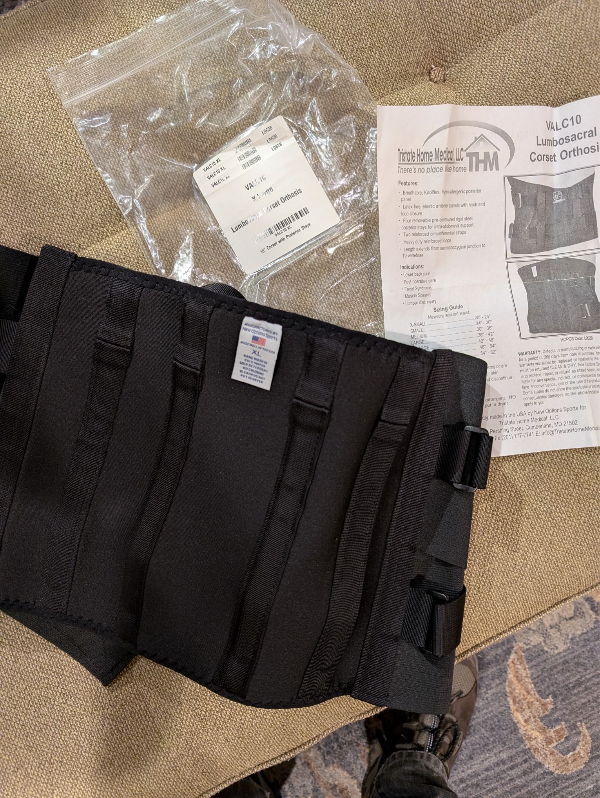 Lumbosacral Corset Orthosis New Options Sports Size Large