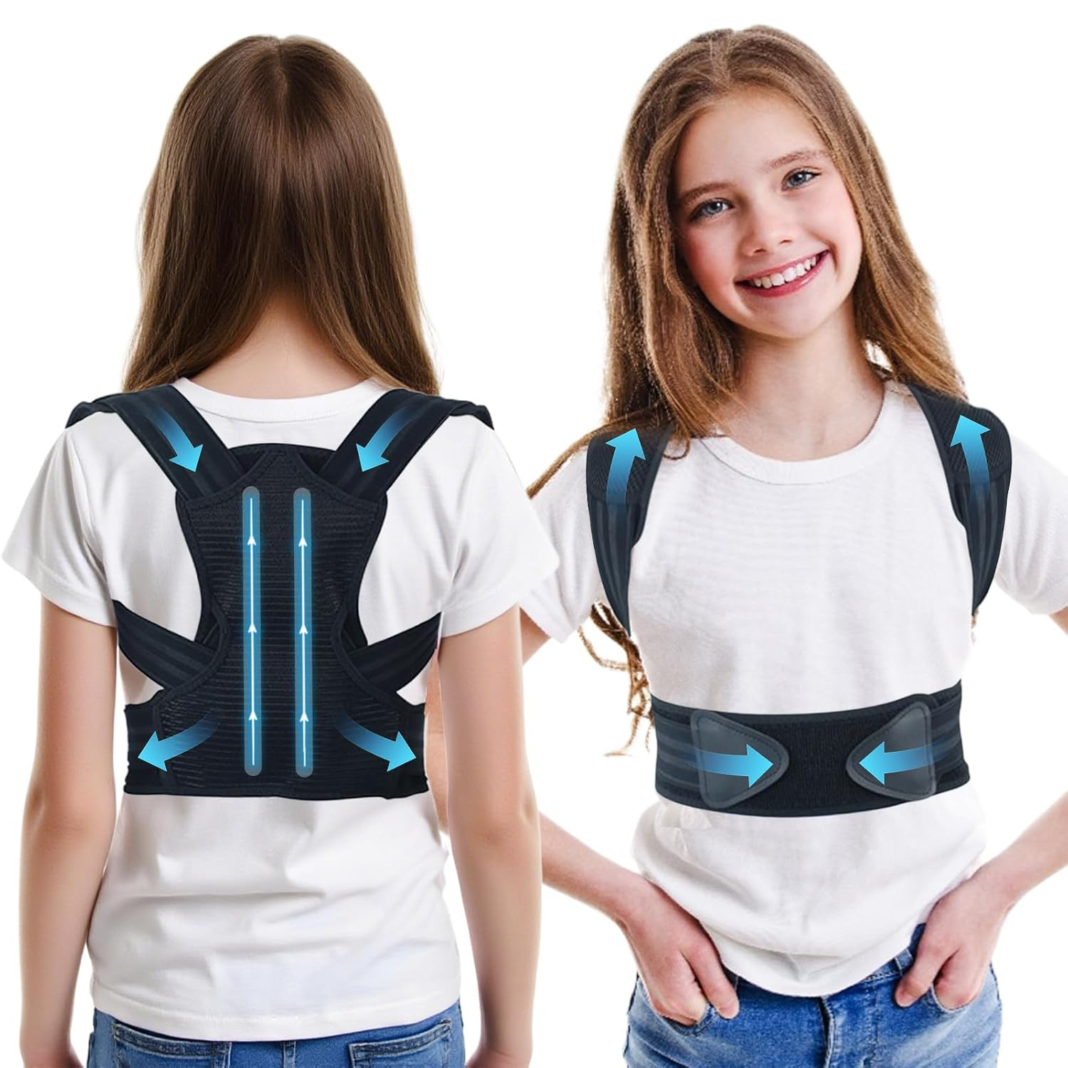 Posture Corrector for Kids Adjustable Back Straighter with Shoulder Pads Upper B