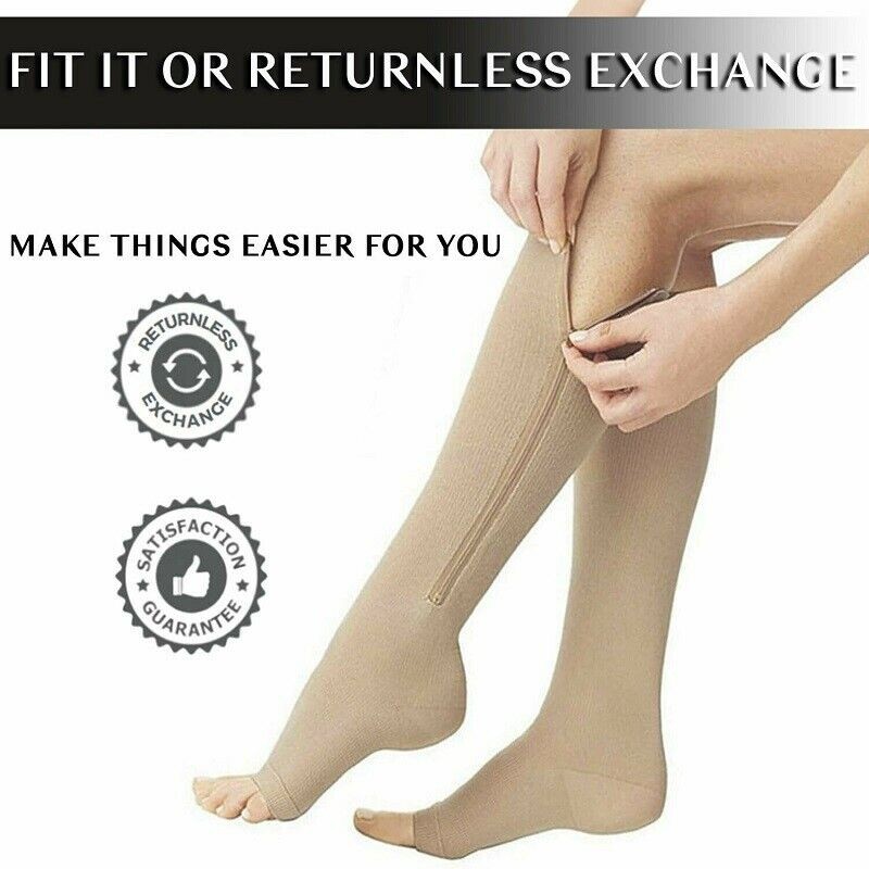1/3Pair Open Toe Compression Socks 20-30mmHg No-wrapped Toe Stockings w/ Zipper