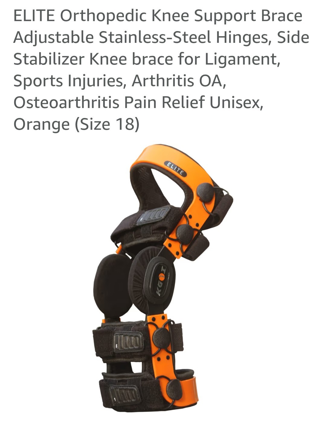 ELITE Orthopedic Knee Support Brace Adjustable Unisex, Orange (Size 18. L / XL)